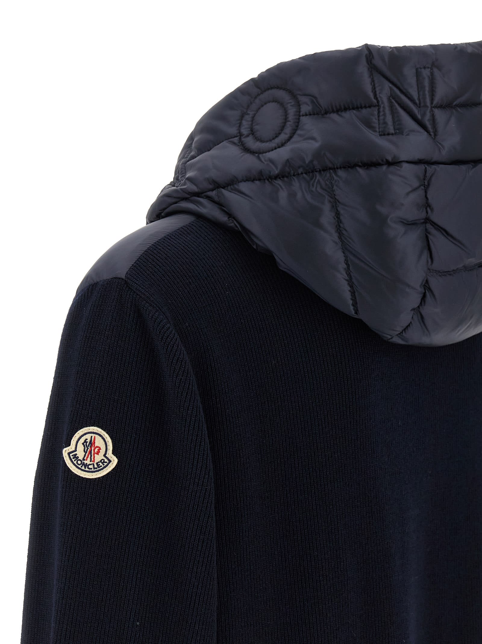 Moncler Navy Blue Padded Wool Zip-up Hoodie In Blue
