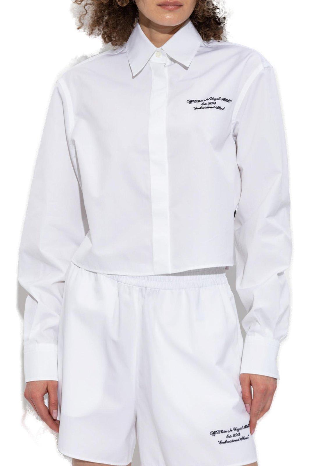Off-white Poplin Boxy Long-sleeved Shirt In White