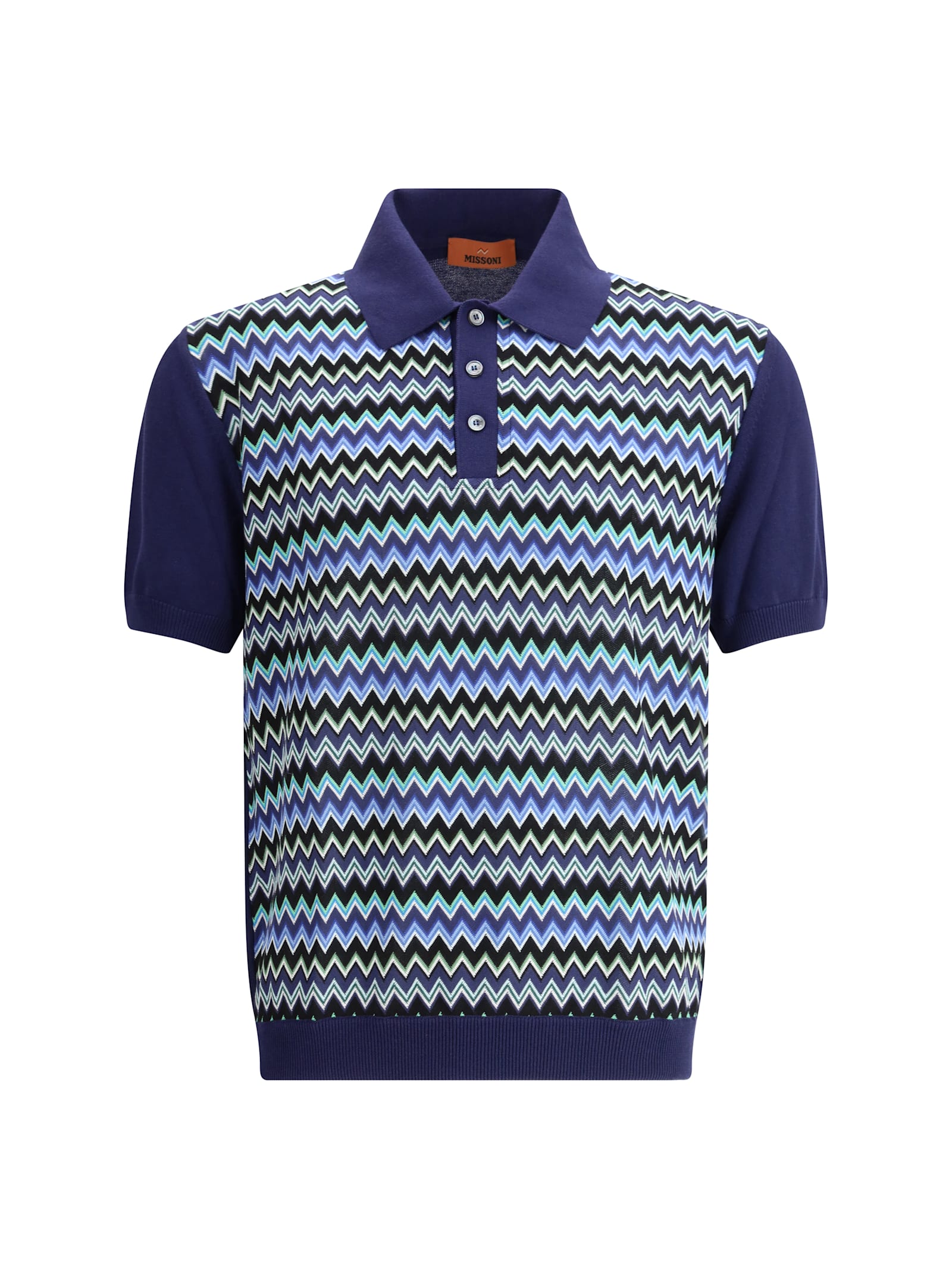 Missoni Short-sleeved Blue Cotton Knit Polo Shirt Wit