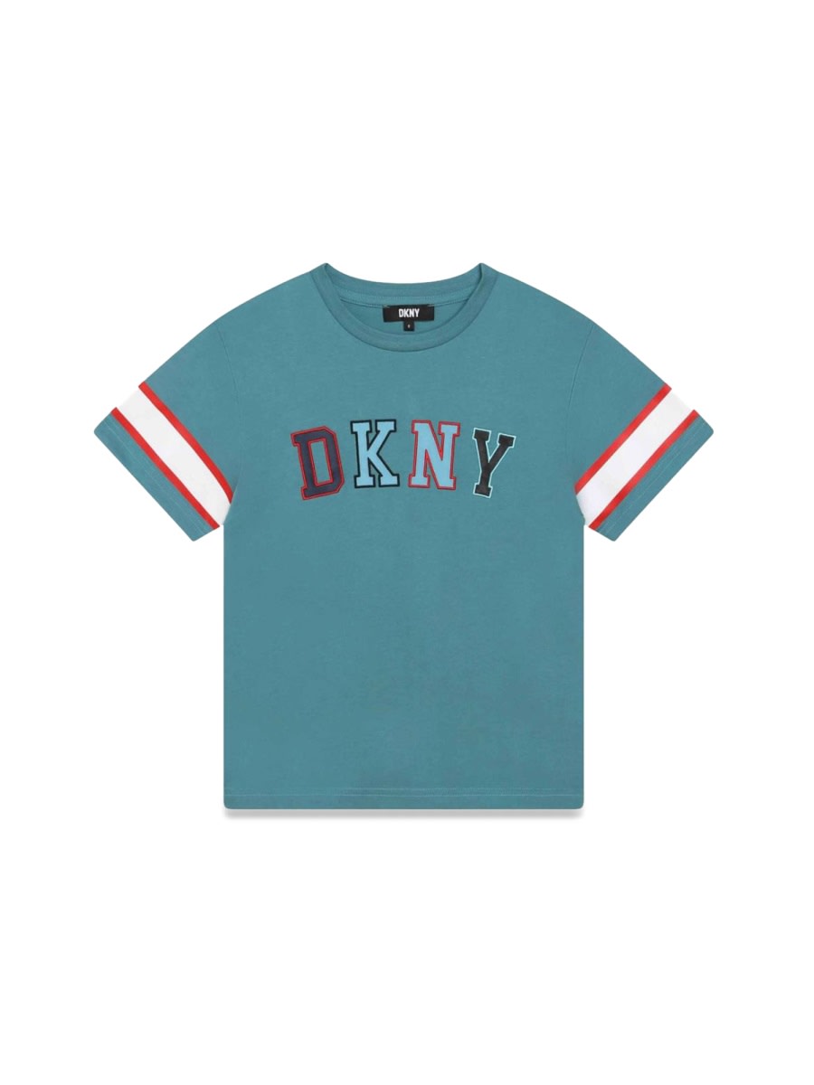 Shop Dkny Mc Logo Stripe T-shirt In Azure
