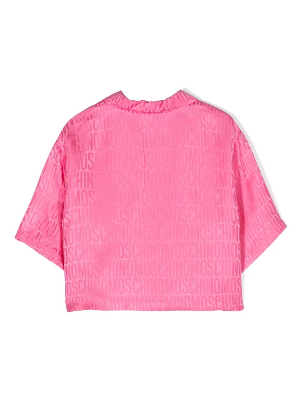 Shop Moschino Pink Shirt With All-over Jacquard Logo