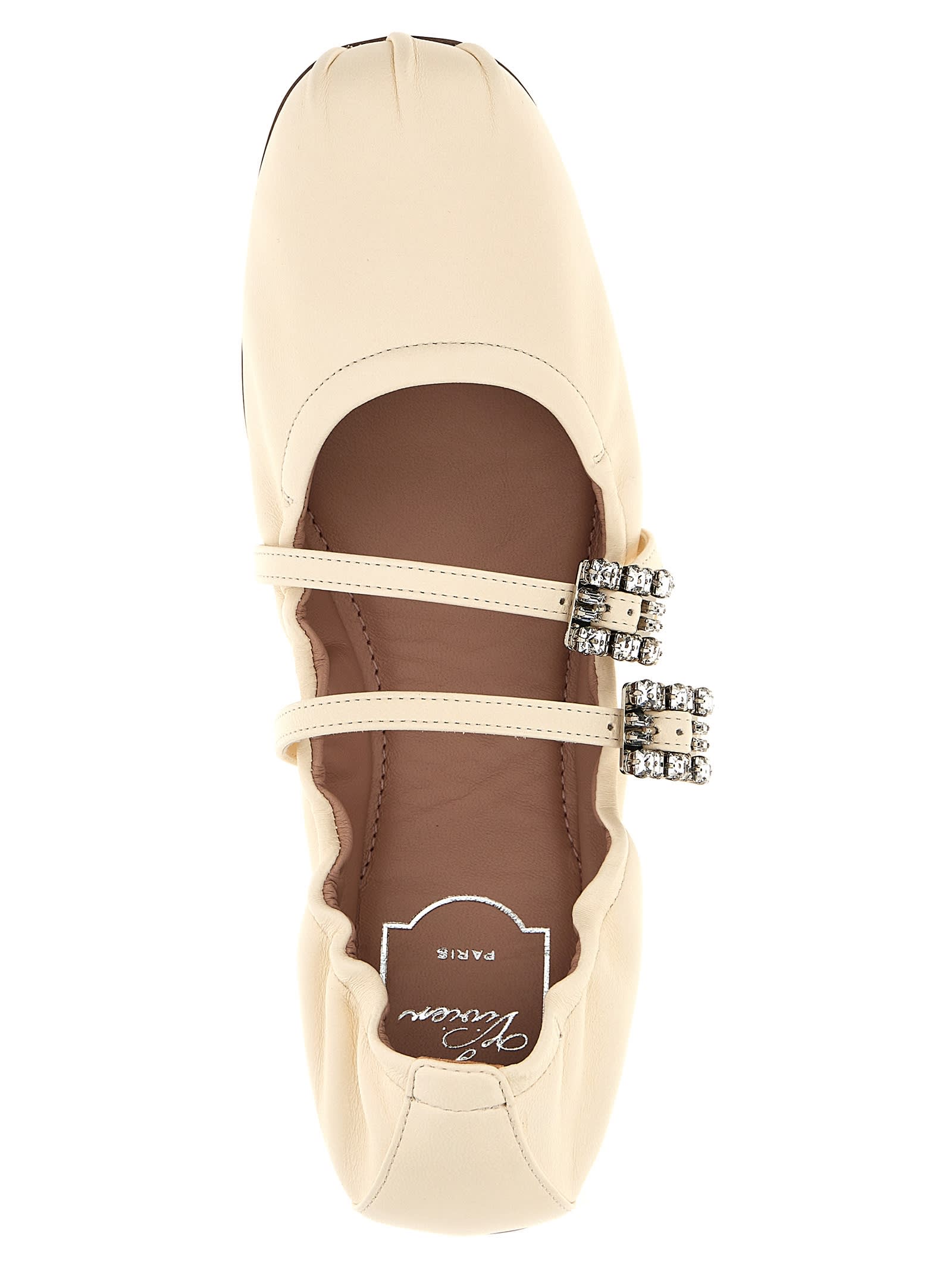 Shop Roger Vivier Jewel Strap Ballet Flats In White