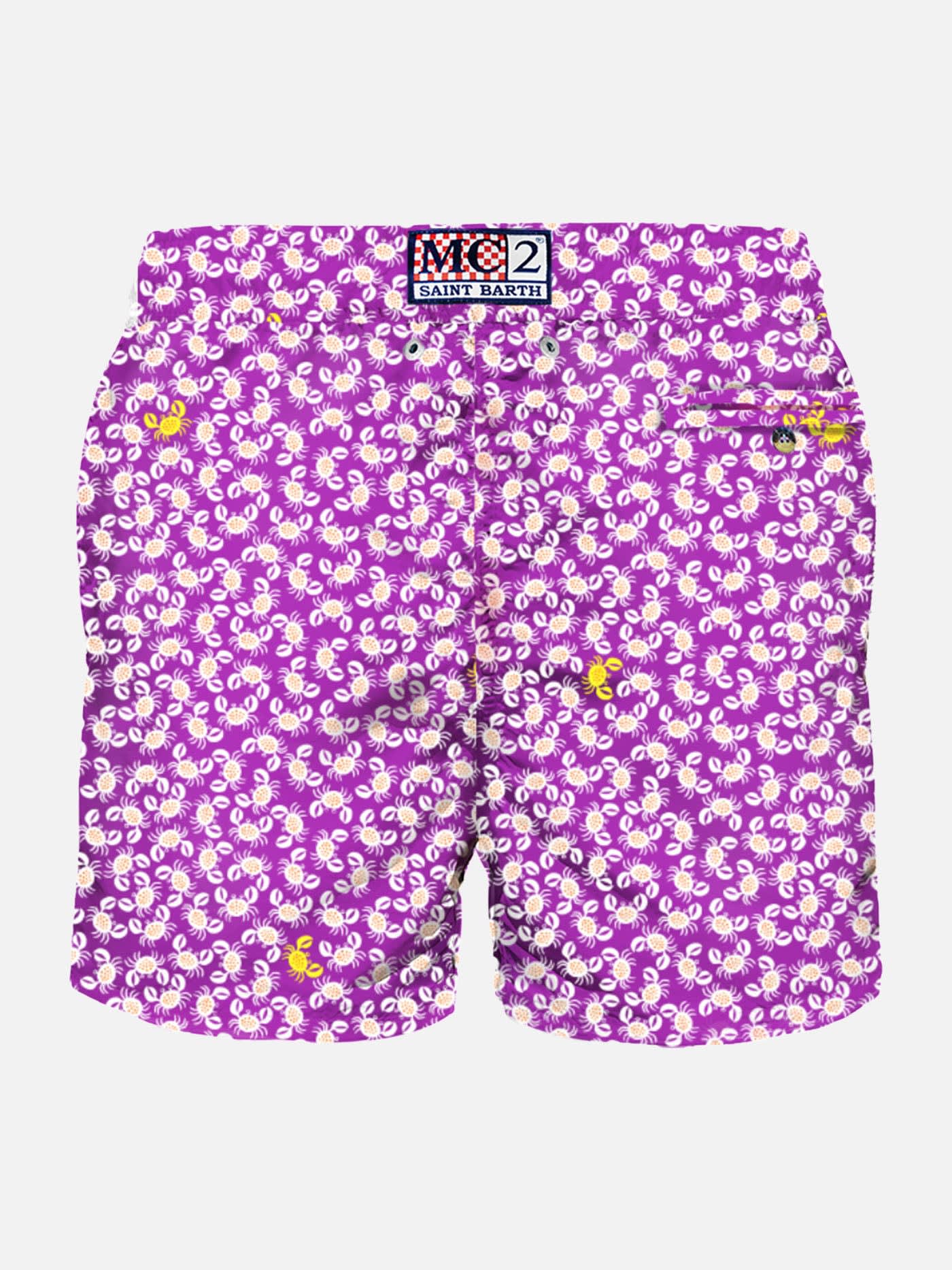 Shop Mc2 Saint Barth Man Light Fabric Swim Shorts With Crabs Print In Pink