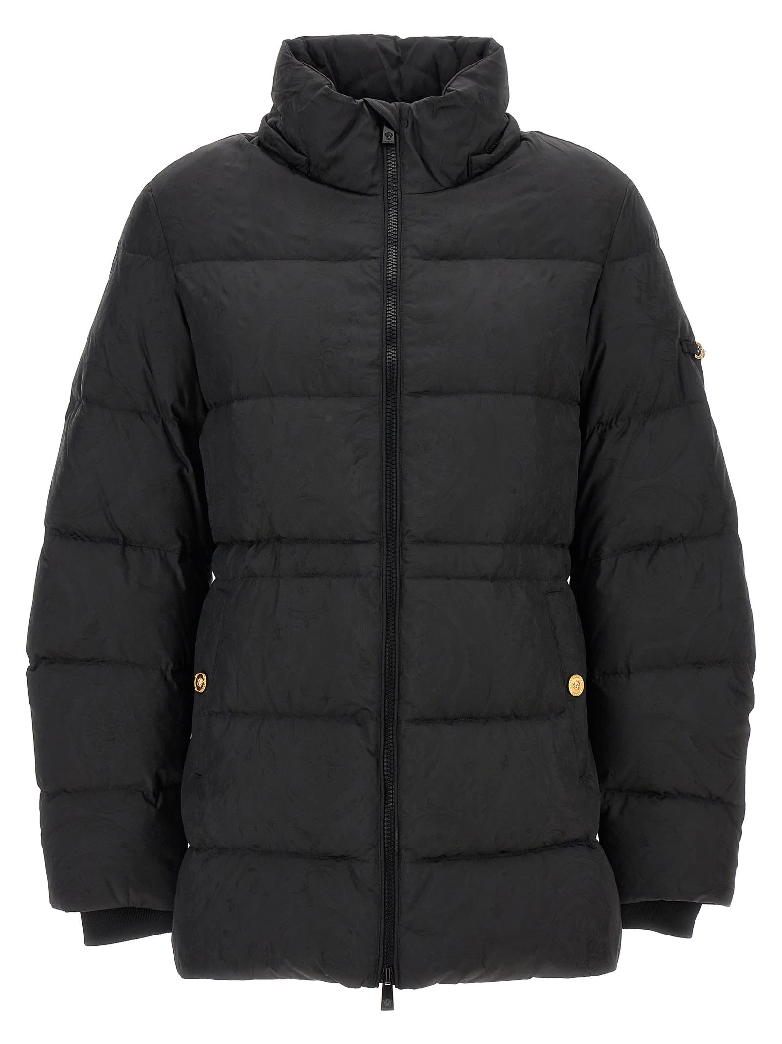 Shop Versace Barocco Down Jacket In Black