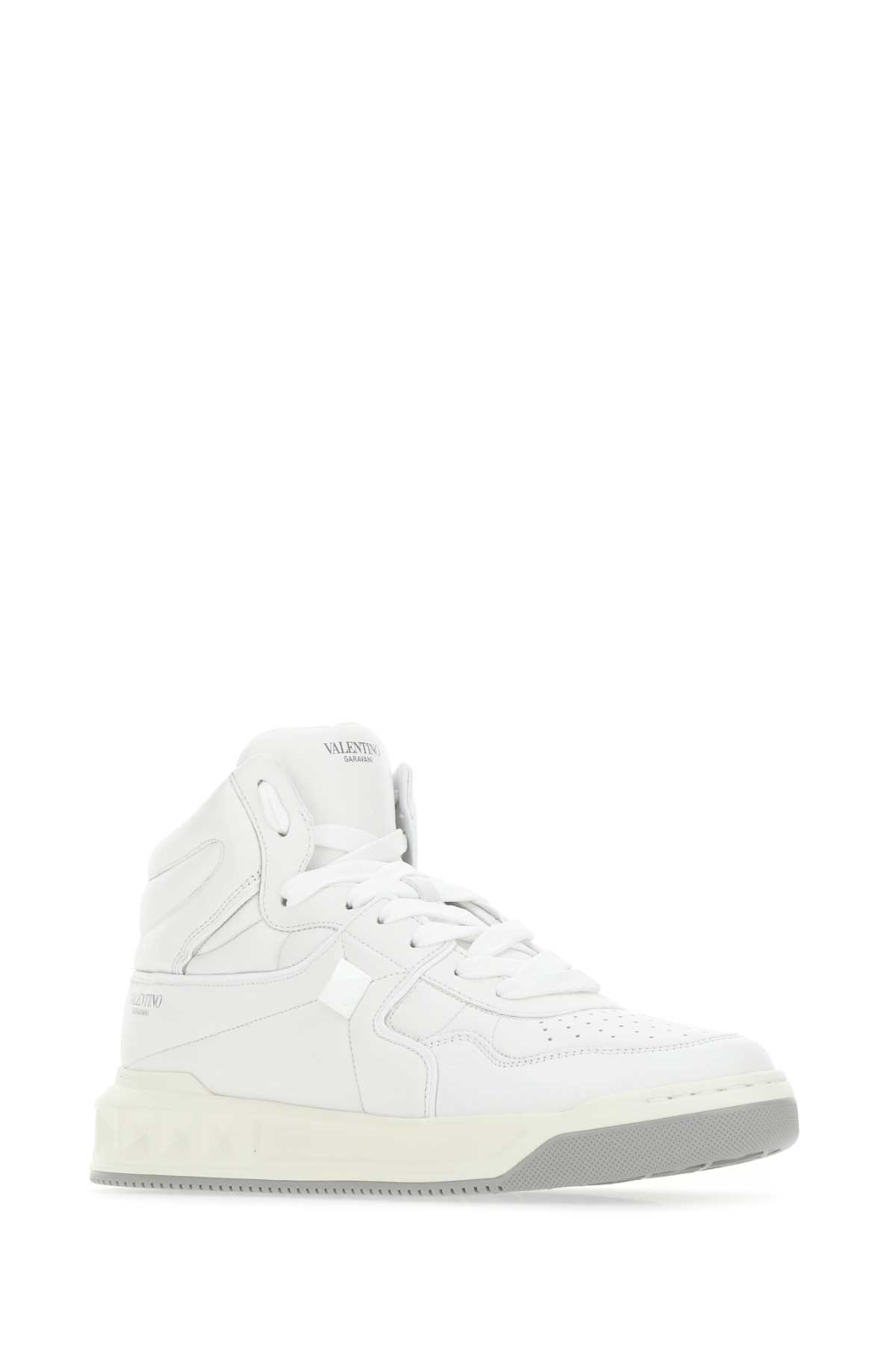 Shop Valentino White Nappa Leather One Stud Sneakers In 0bo