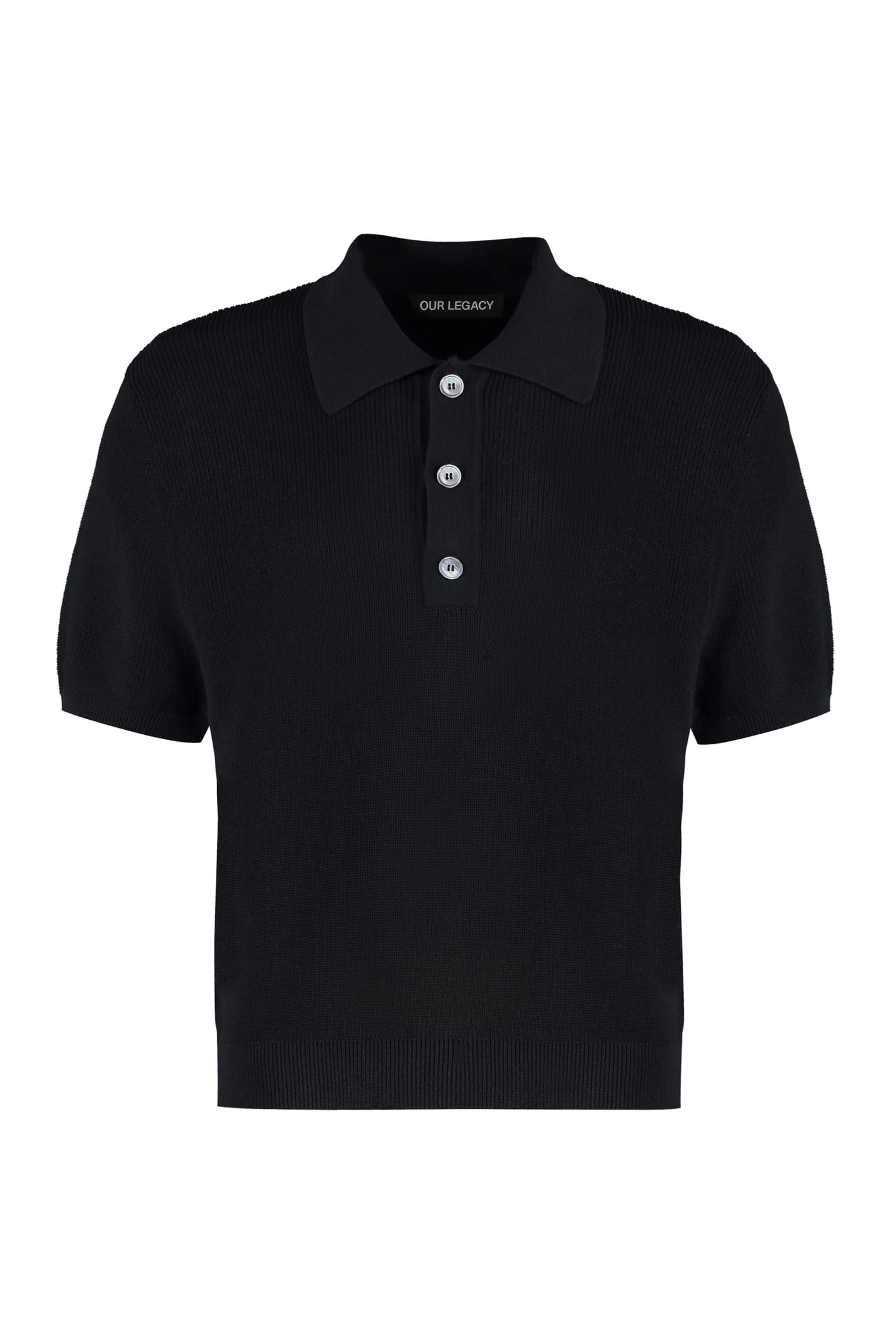 Shop Our Legacy Traditional Knitted Cotton Polo Shirt In Black
