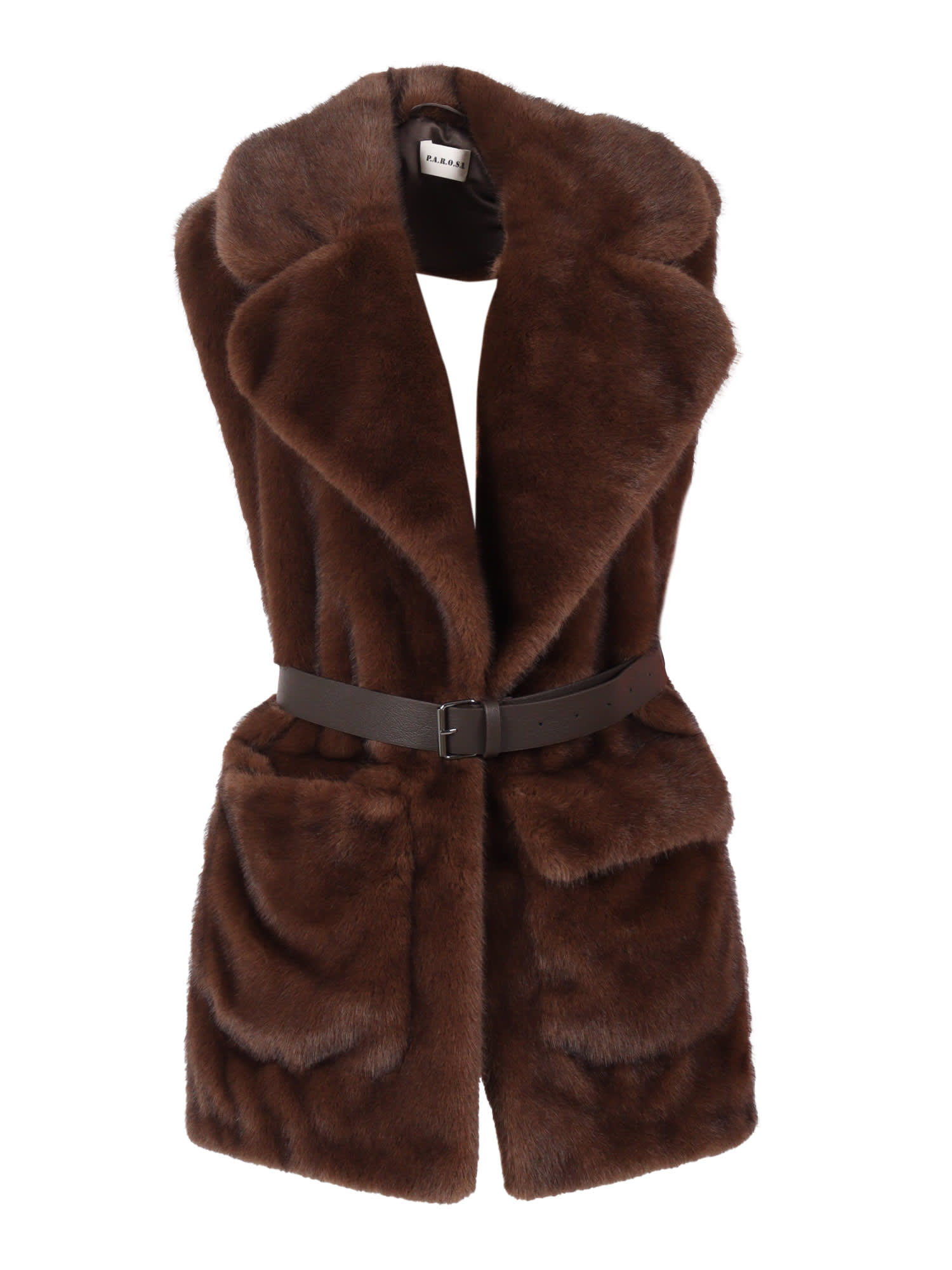 P.a.r.o.s.h Sleeveless Vest With Plush Fur Exterior In Brown