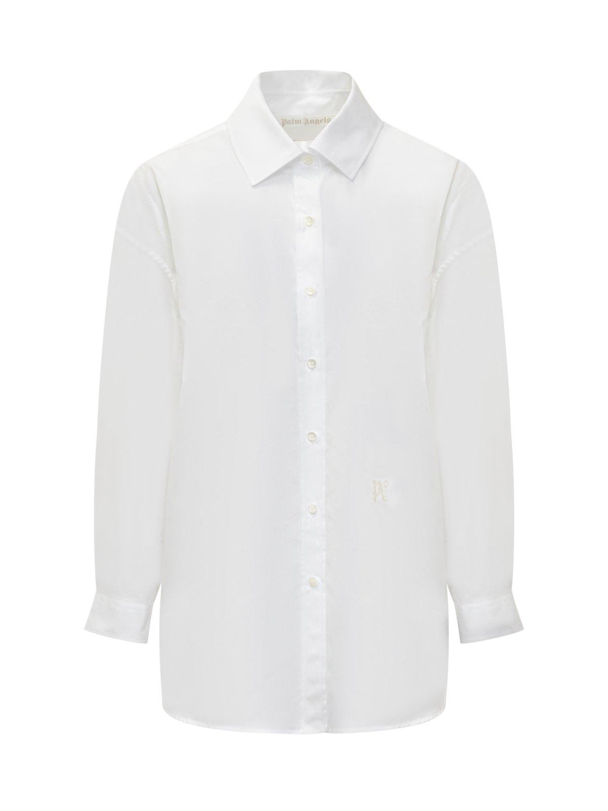 Shop Palm Angels Monogram Embroidered Buttoned Shirt In White Off White