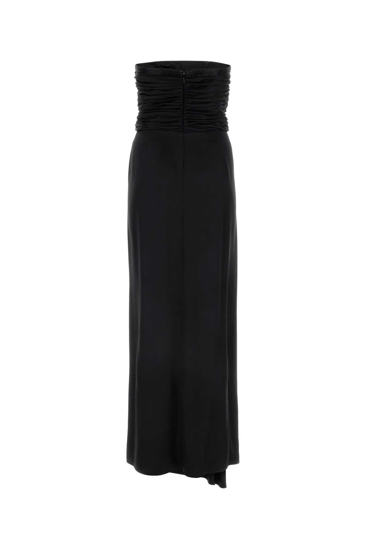Giorgio Armani Black Satin Long Dress In Printed