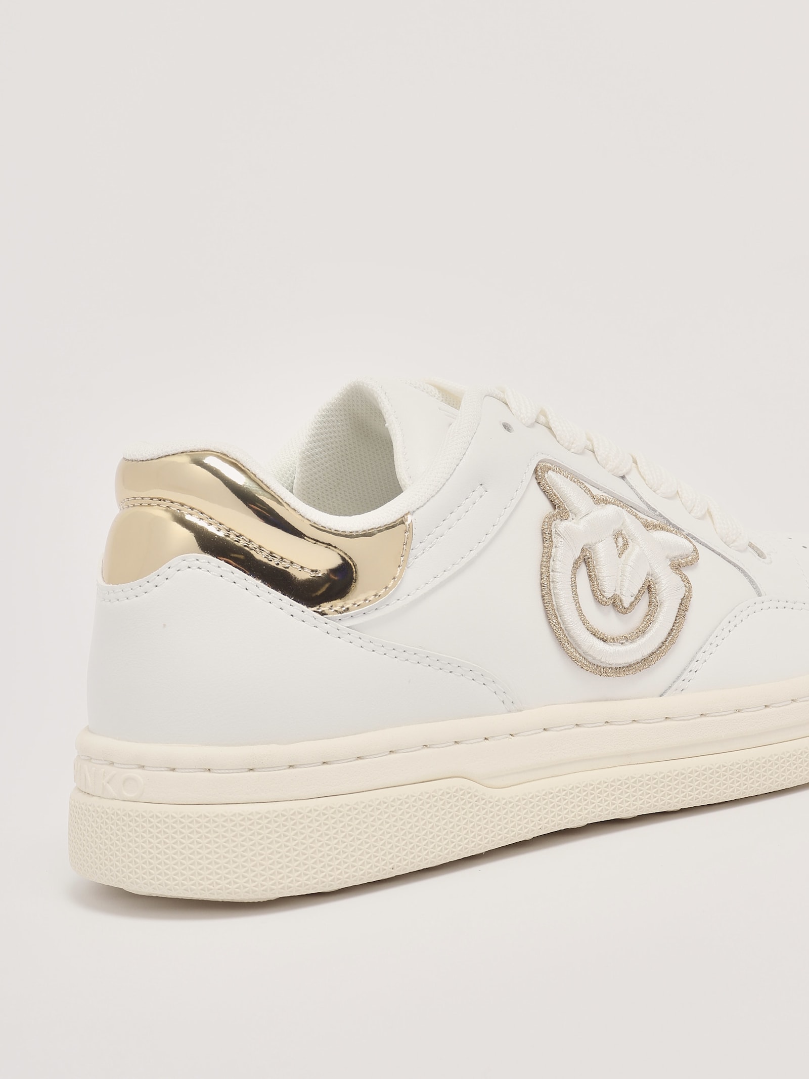 Pinko Logo-embroidered Leather Sneakers In Bianco-platino