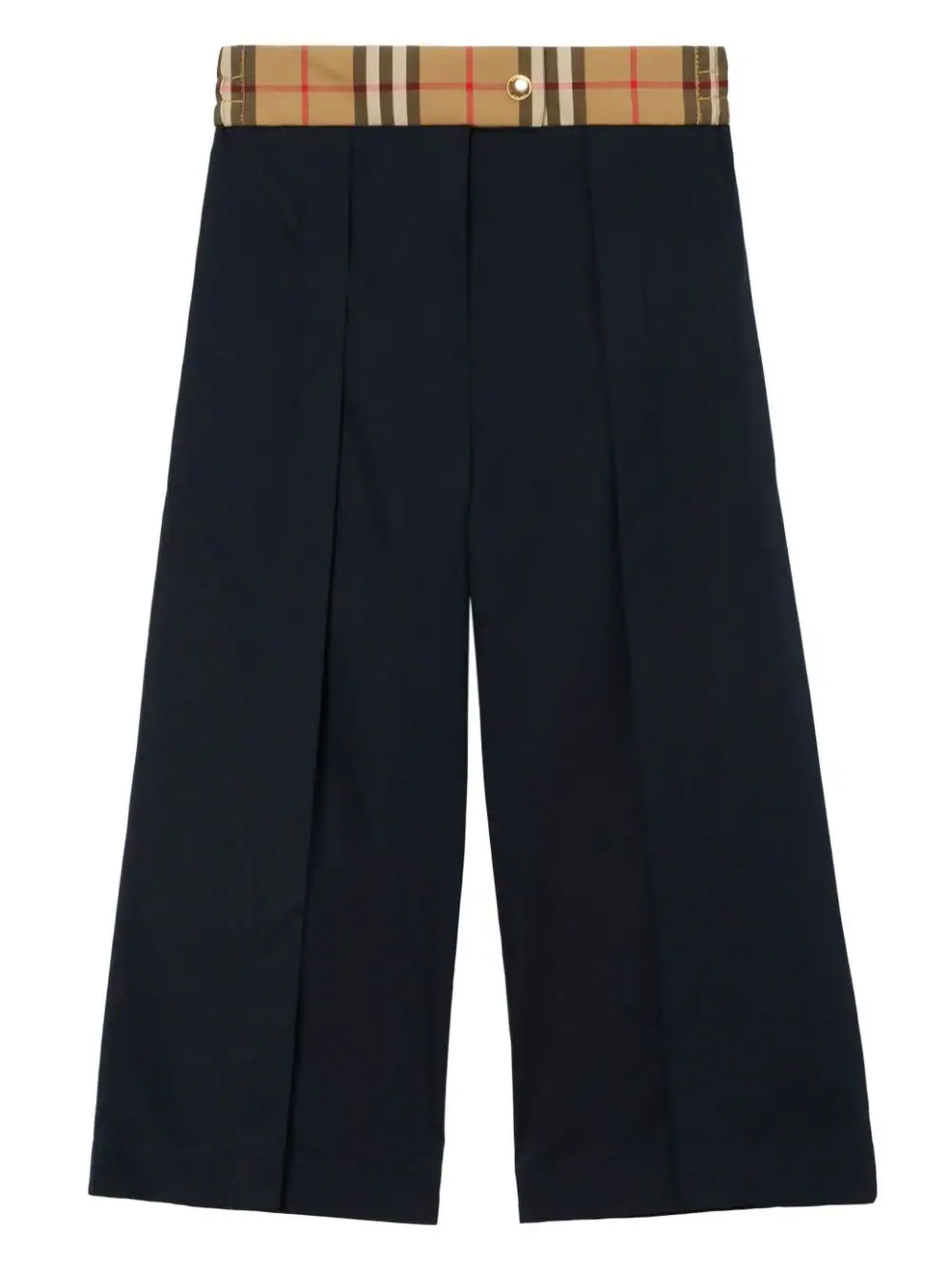 Shop Burberry Navy Blue Cotton Trousers In Navy Black