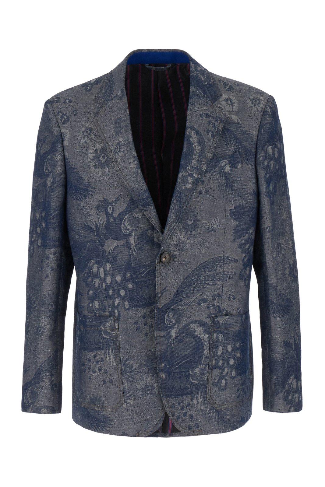 Shop Etro Jacquard Denim Blazer In Blue