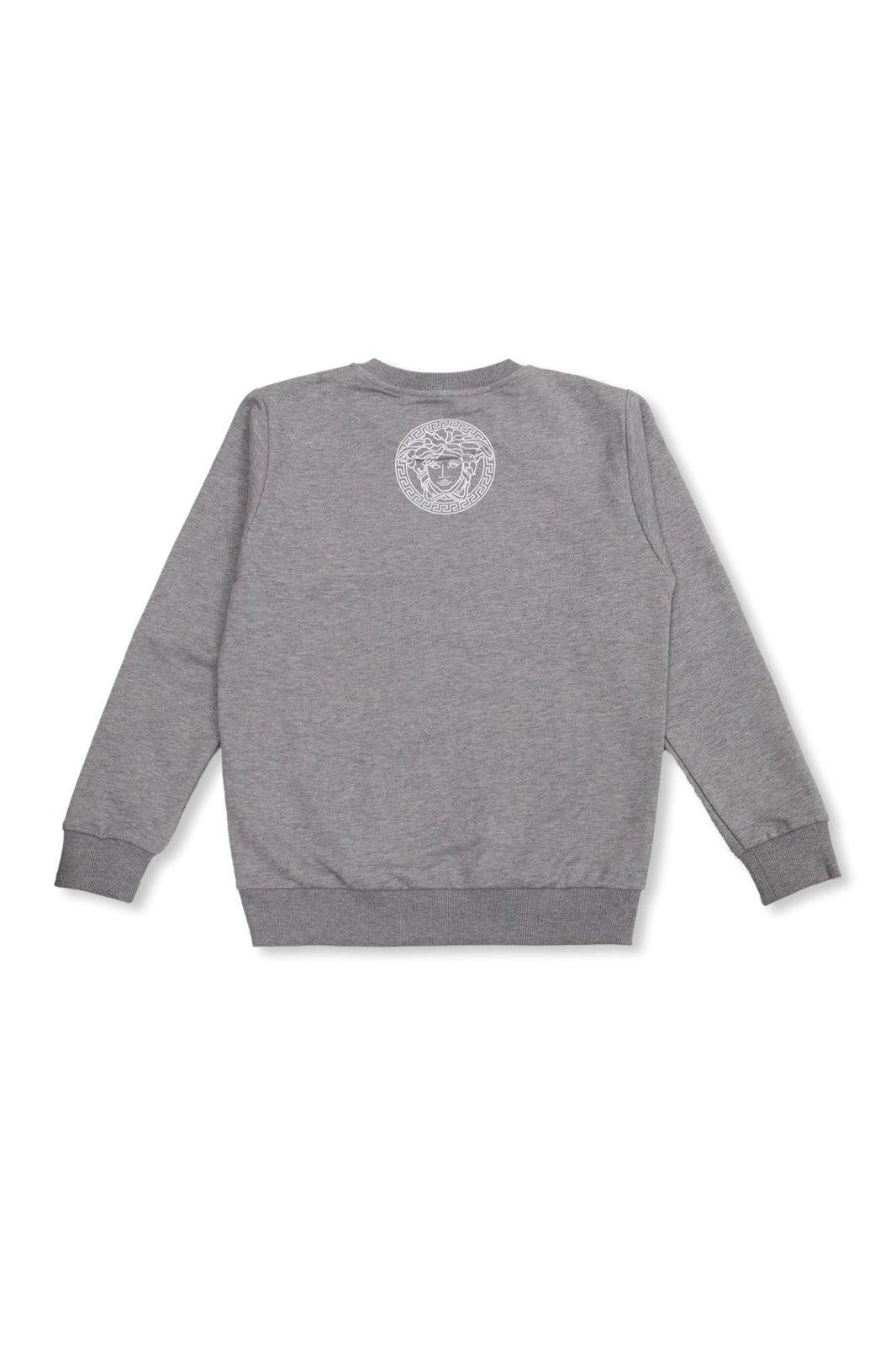 Shop Versace Logo-printed Crewneck Sweatshirt In Grey