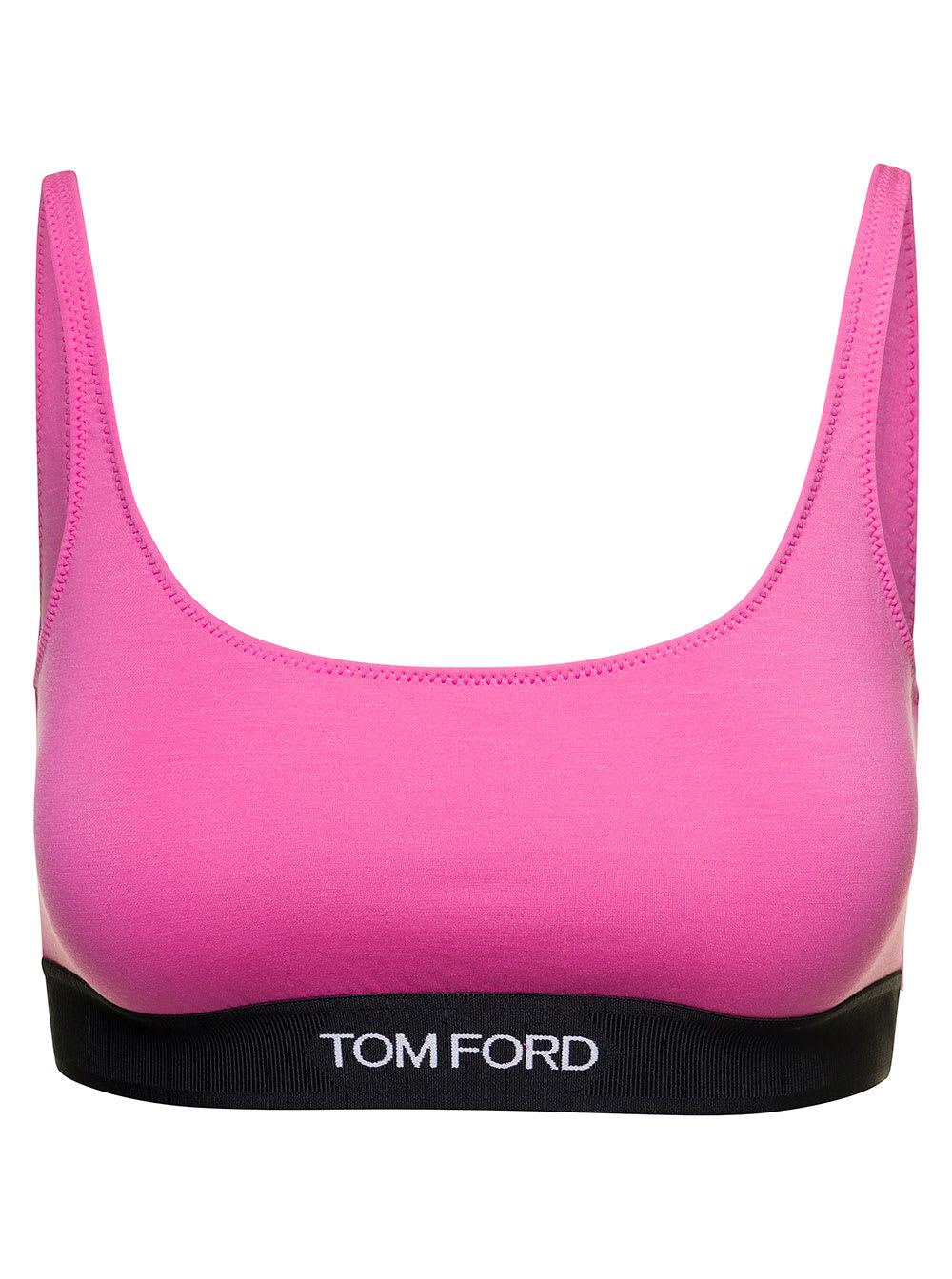 TOM FORD PINK AND BLACK BRALETTE WITH CONTRASTING LOGO PRINT IN STRETCH MODAL WOMAN