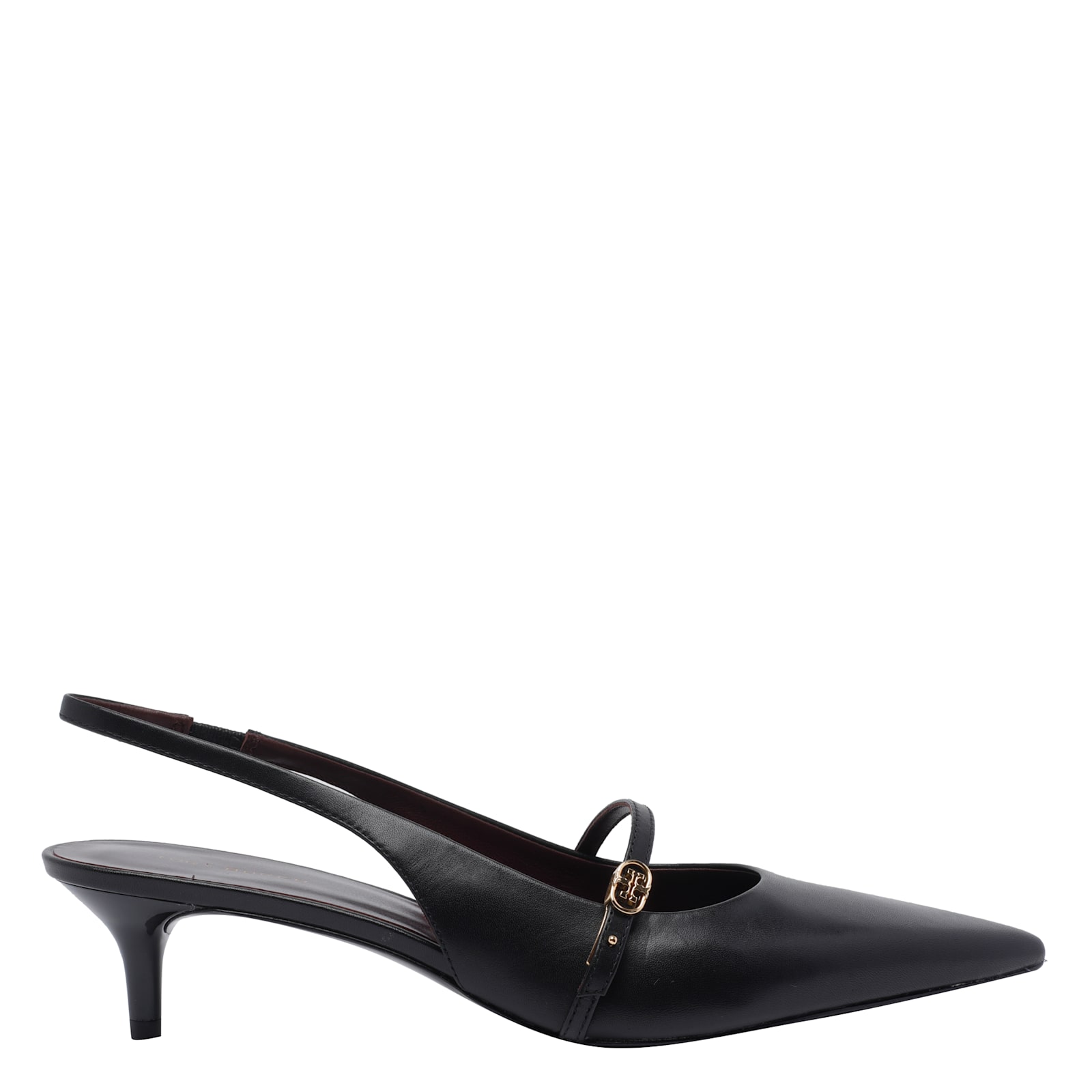 Tory Burch Double T Buckle Slingback Mary Jane Kitten Heel Pump In Black