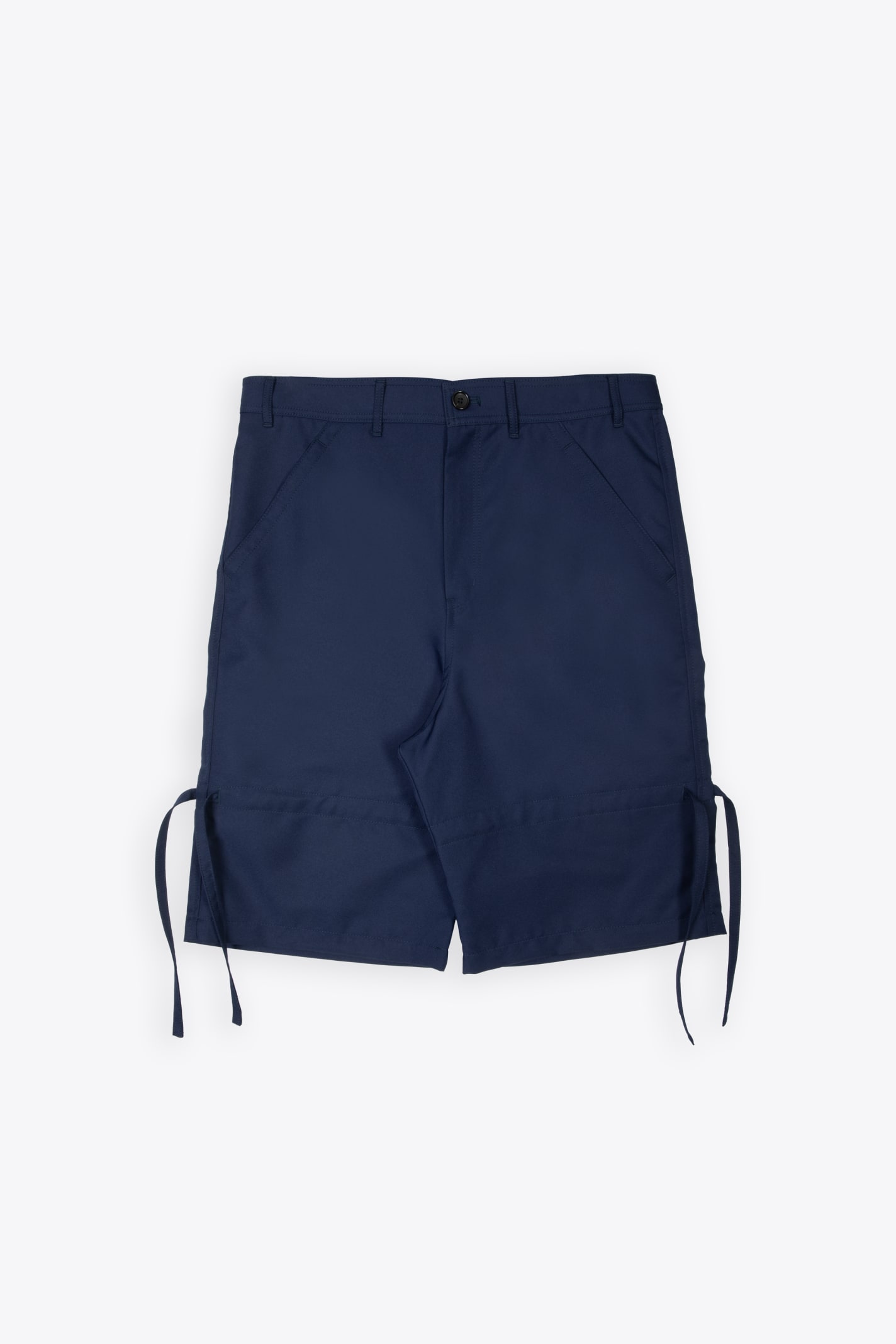 Shop Comme Des Garçons Shirt Mens Pants Woven Navy Blue Baggy Shorts With Ribbons Detail