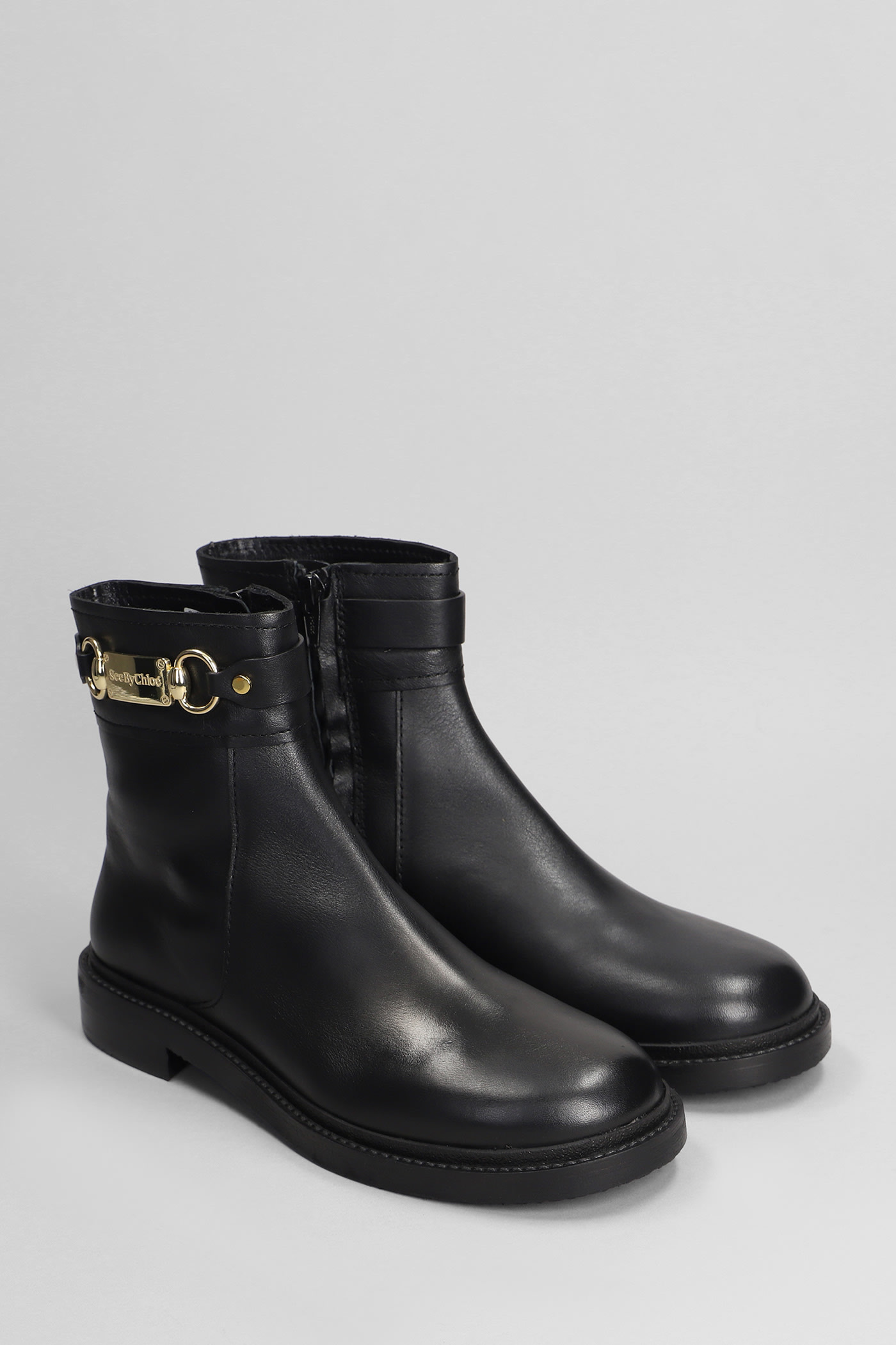 Shop See By Chloé Signature 1 Low Heels Ankle Boots In Black Leather