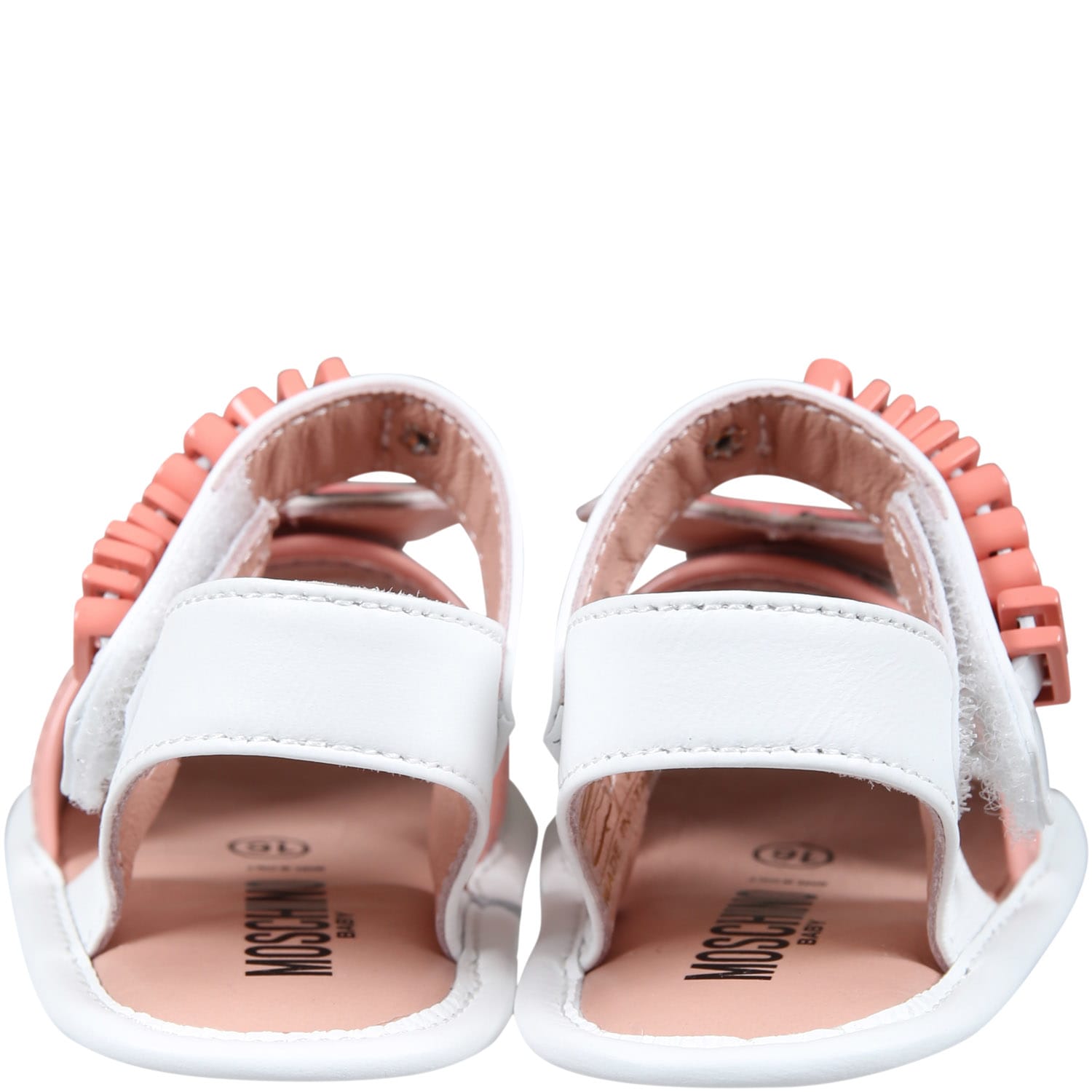 Shop Moschino White Sandals For Baby Girl With Heart