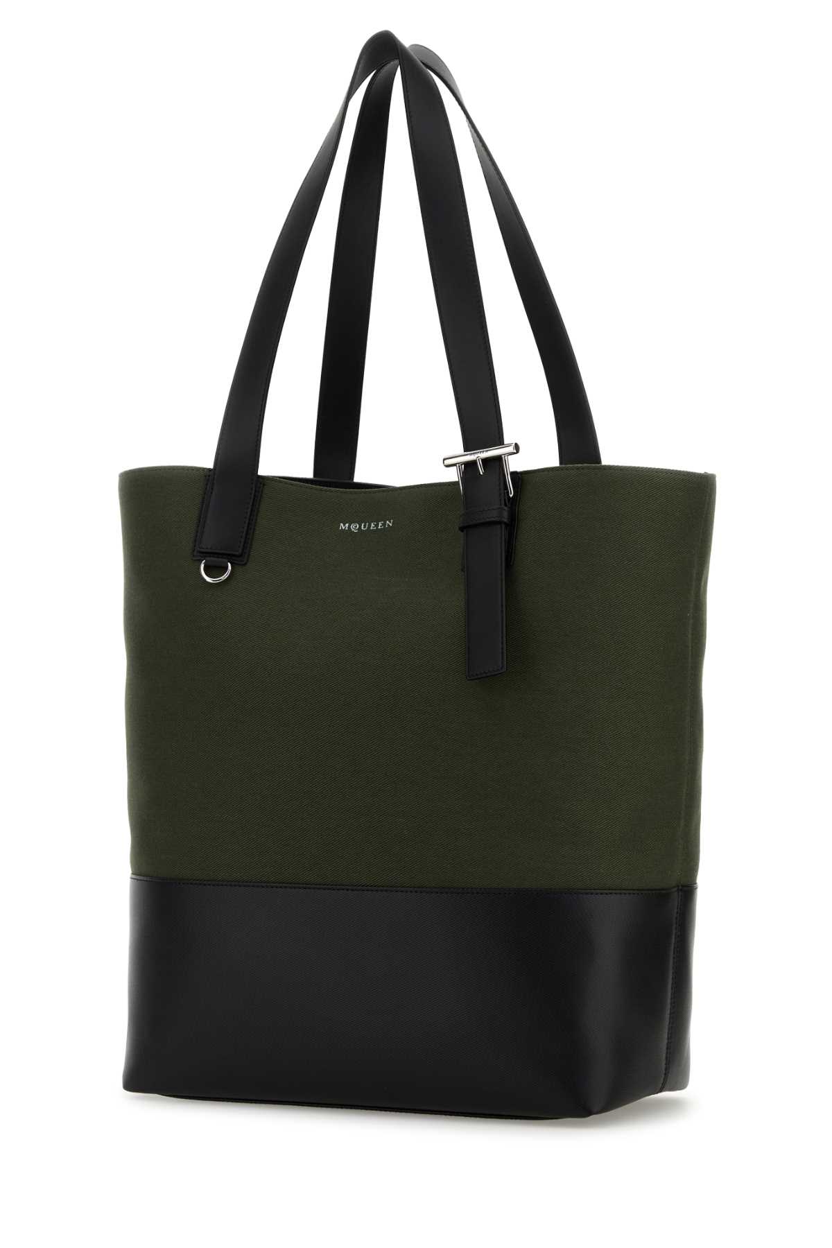 Alexander Mcqueen Army Green Canvas Shopping Bag In Brown