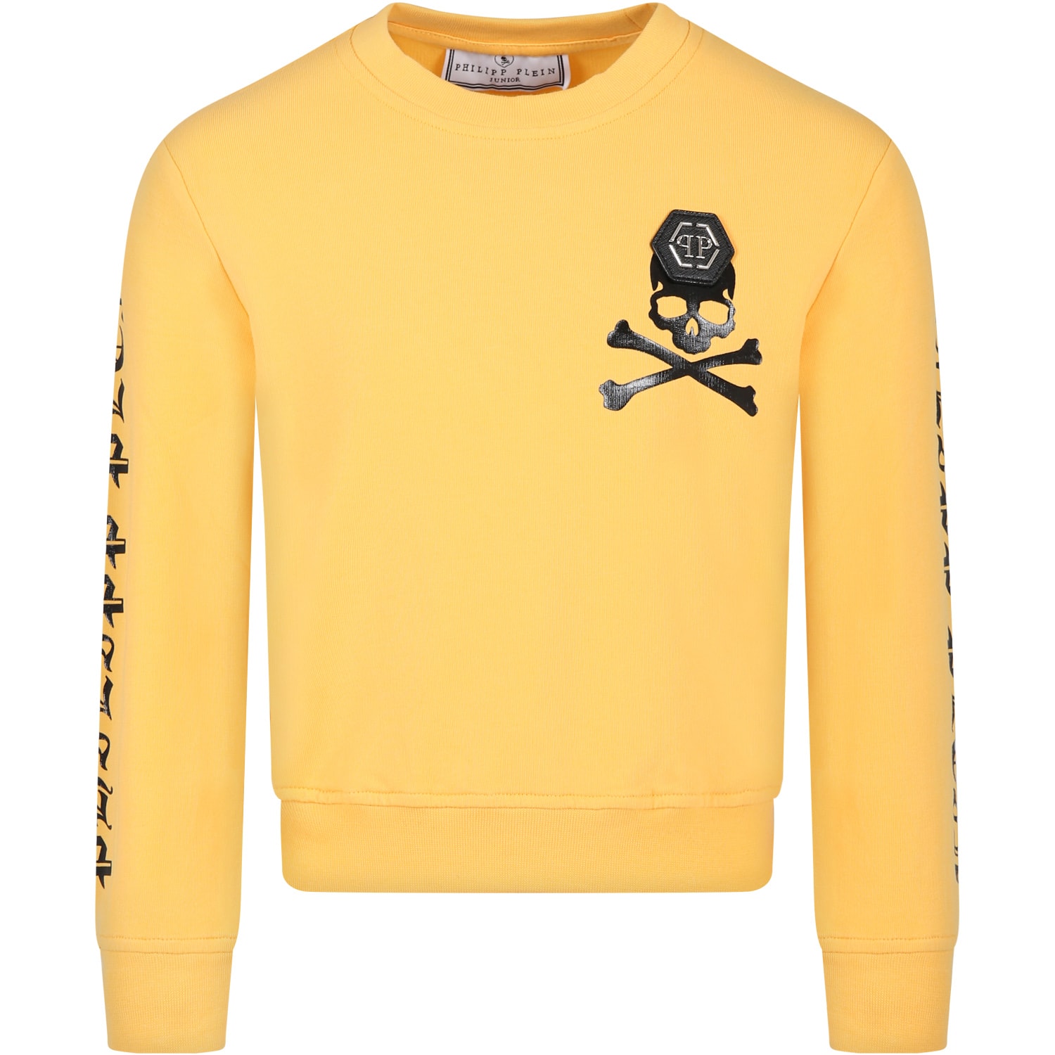 Philipp Plein Junior Yellow Sweatshirt For Boy With Print And Logo