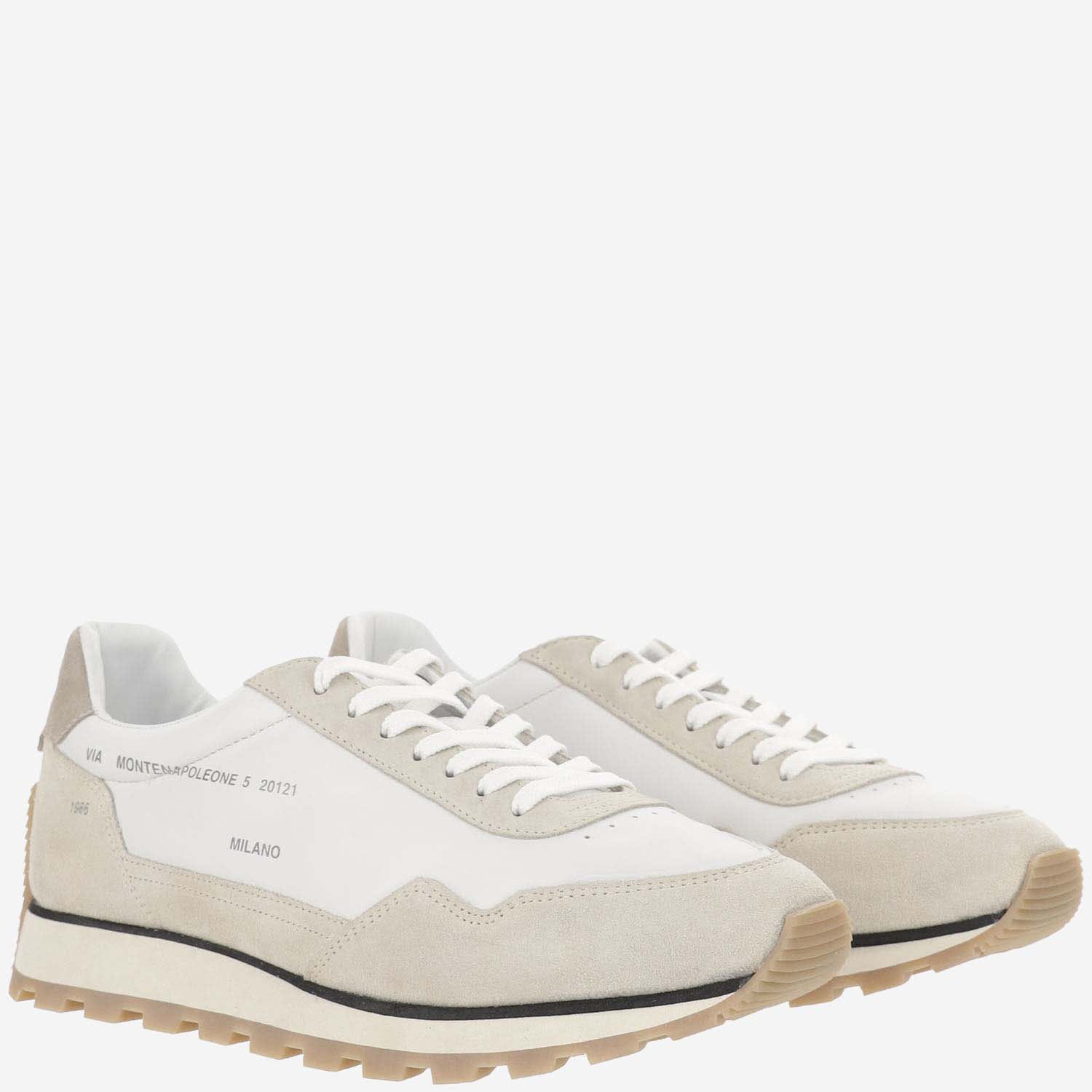 Hogan Leather Sneakers With Round Toe And Ridged Rubber Sole In Neutral
