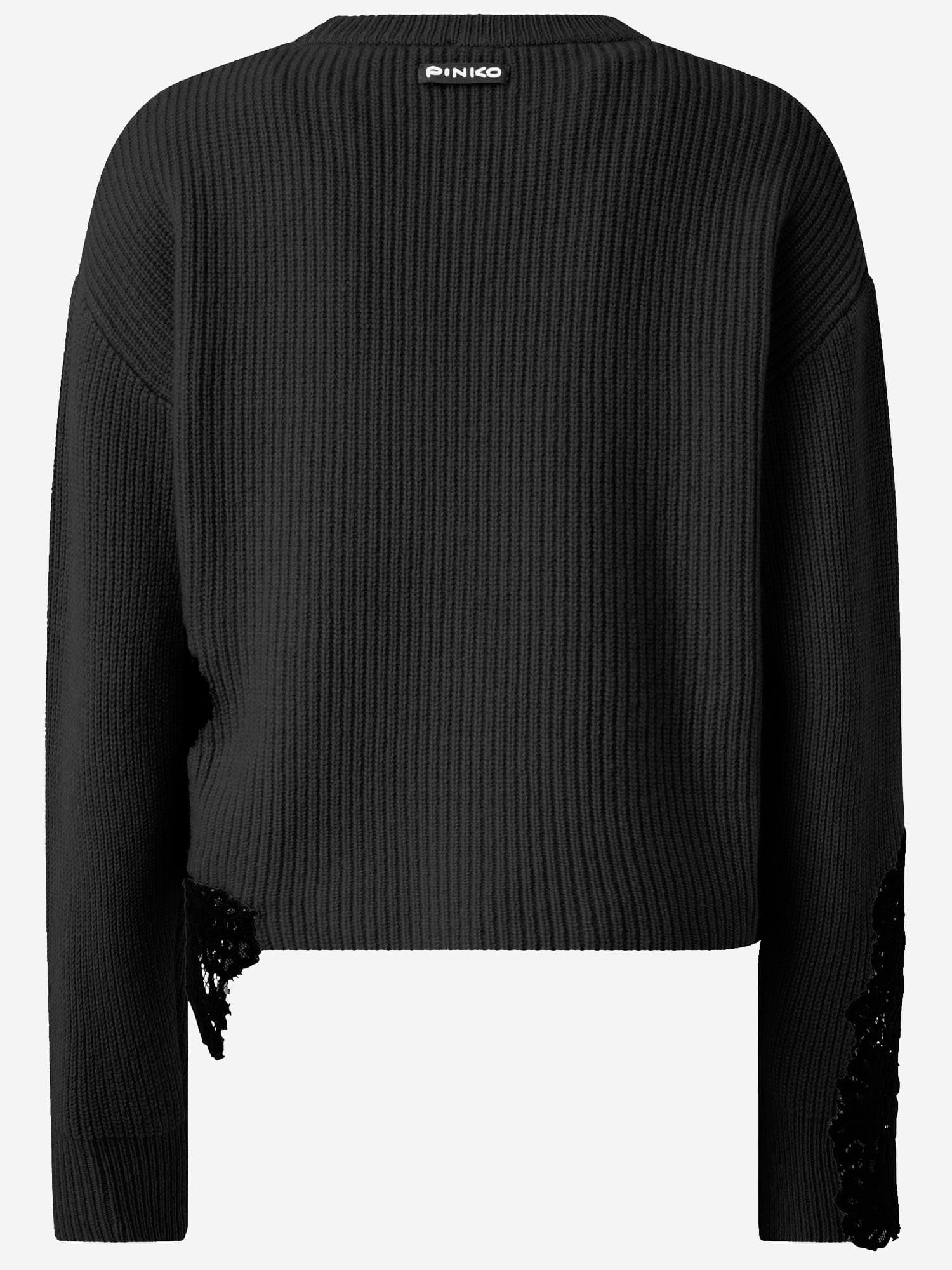 Pinko Stretch Wool Blend Sweater With Lace In Black