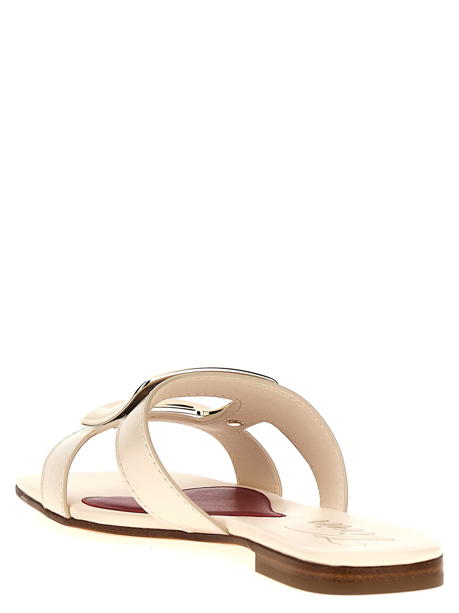 Shop Roger Vivier New Metal Buckle Mule Sandals In White