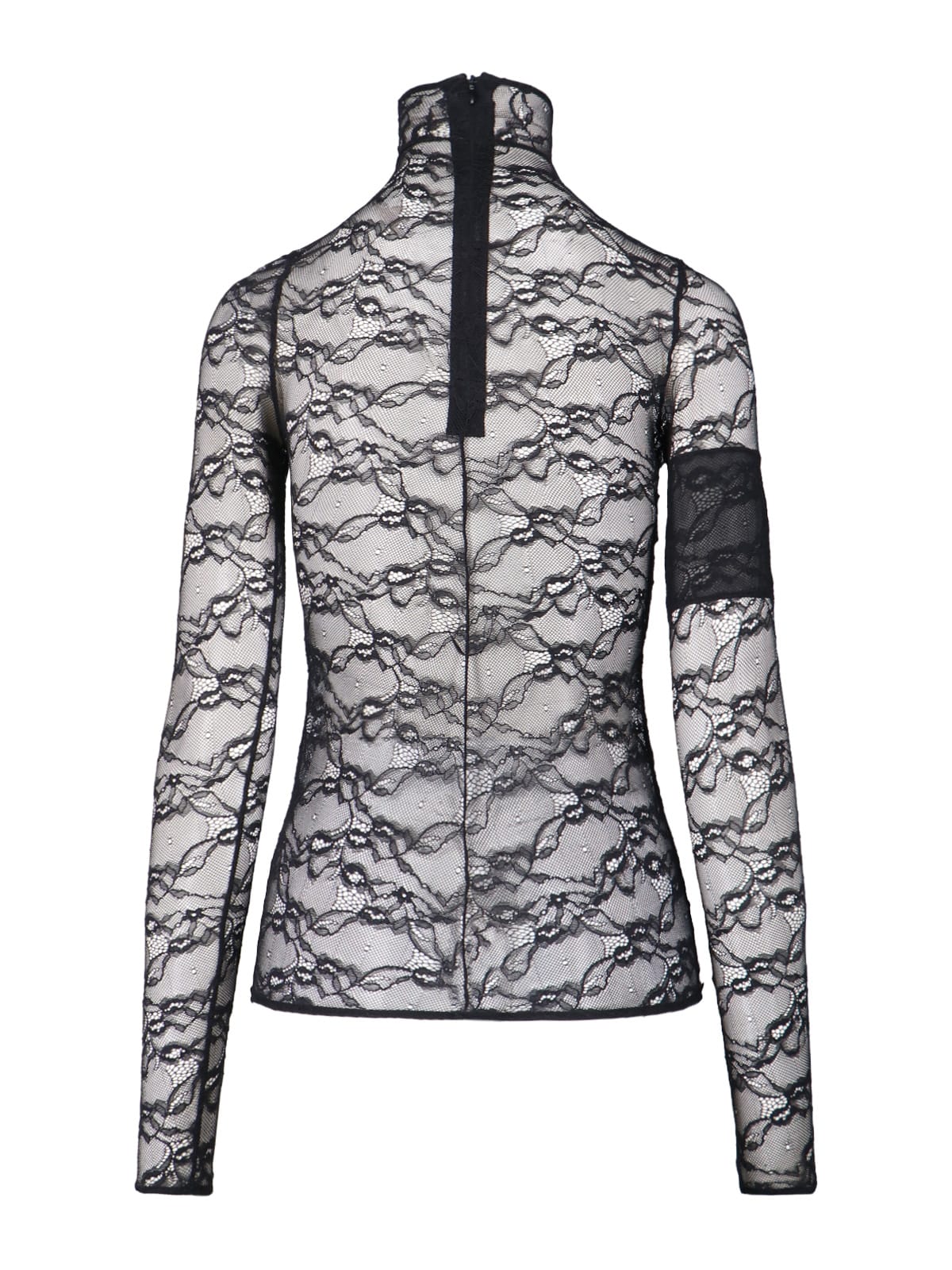 Courrèges Intricately Designed Sheer Lace Top With High Neckline In Black