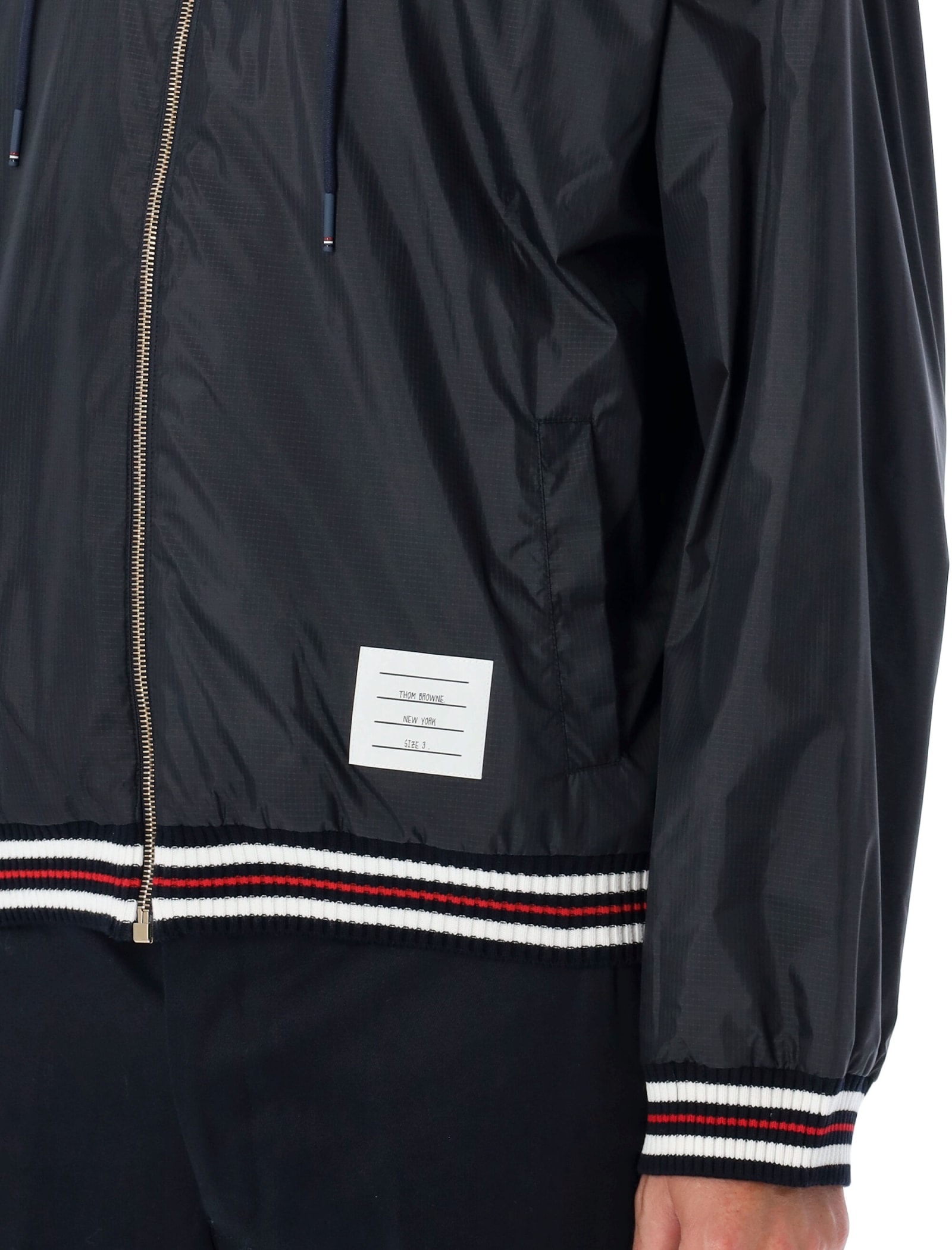 Shop Thom Browne Oversized Zip Up Jacket In Navy