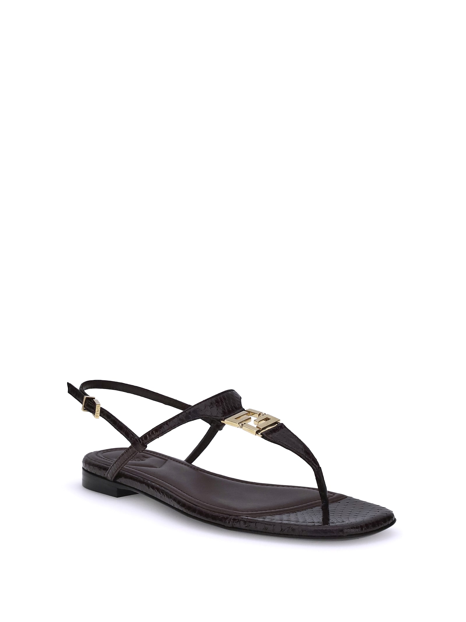 Fendi Women Fold Leather Sandals With Reptile Effect