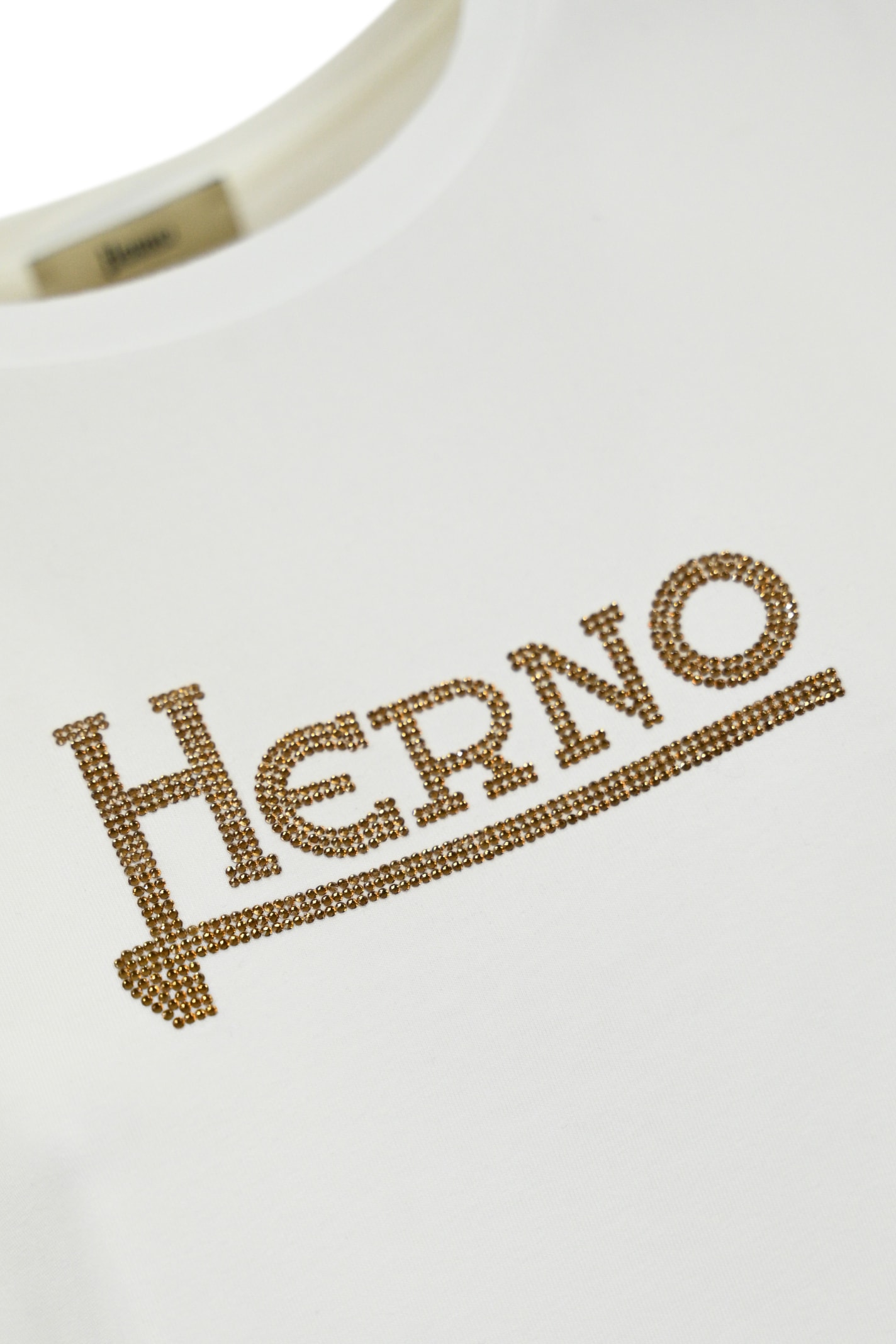 Shop Herno Cotton T-shirt With Logo In Bianco/marrone