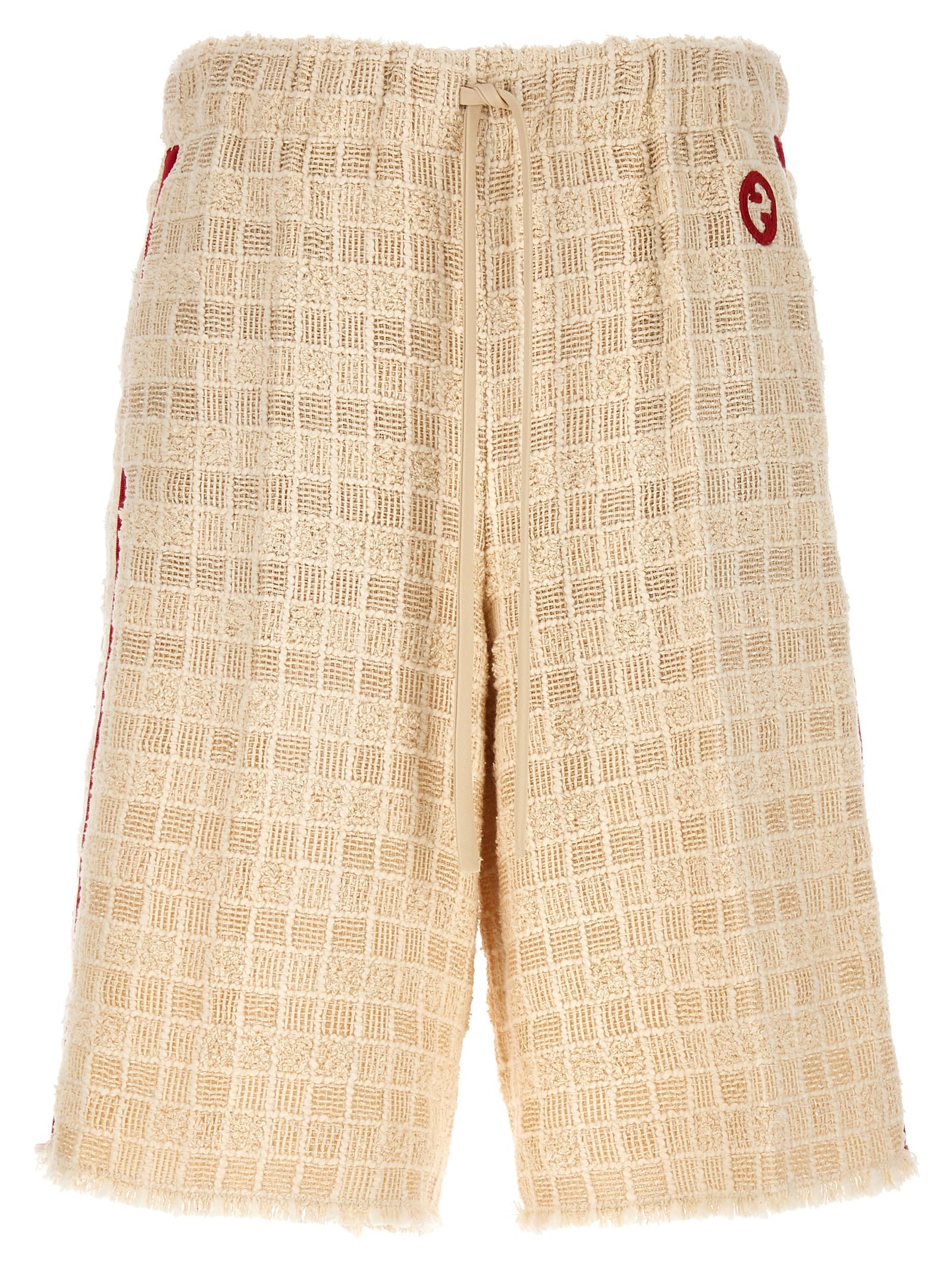 Shop Gucci Contrast Band Tweed Bermuda Shorts In White