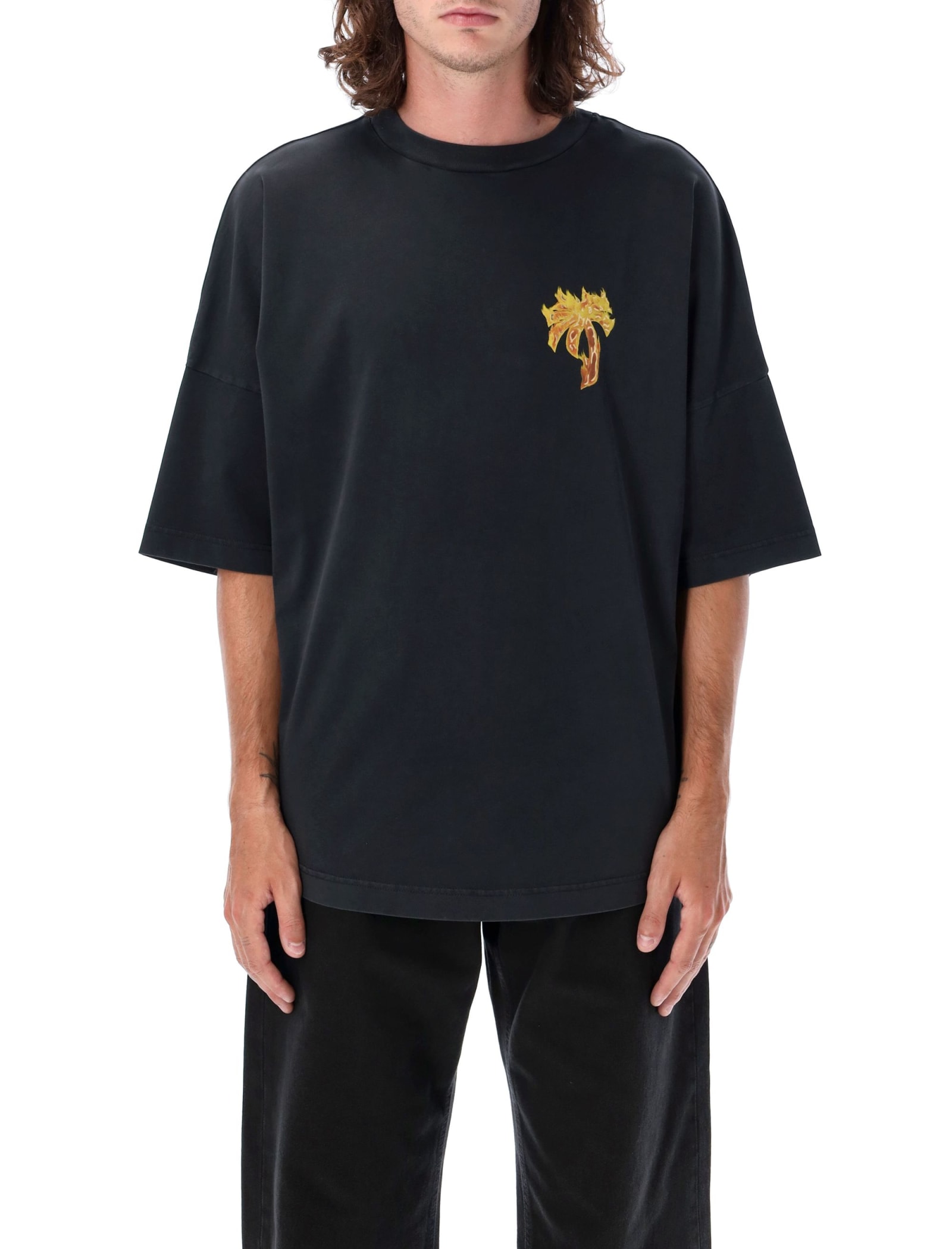 Shop Palm Angels Burning Palm Over T-shirt In Black Gold