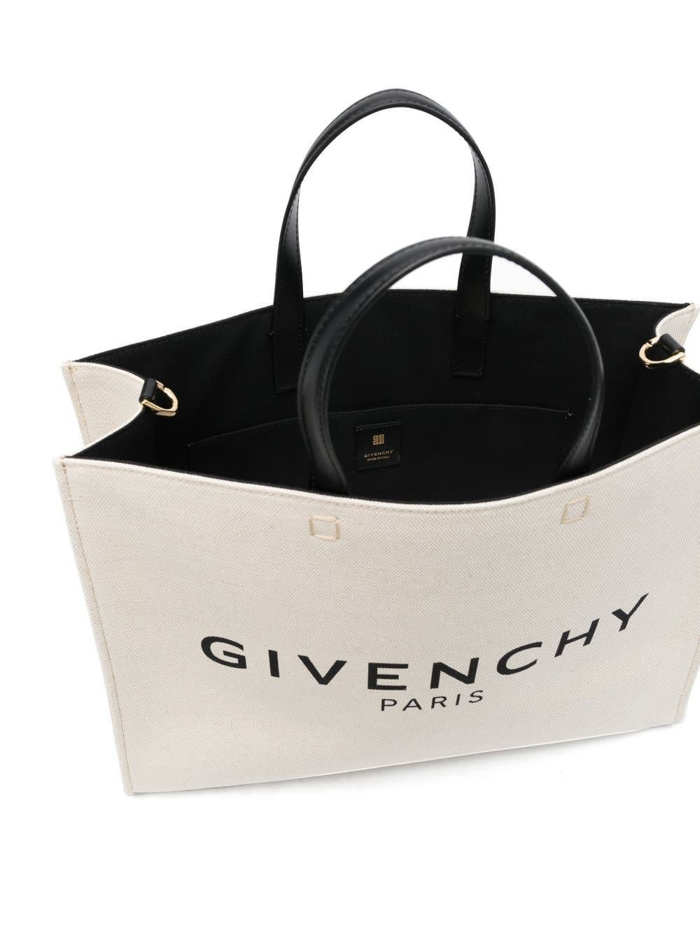 Shop Givenchy Beige And Black Medium G-tote Bag In Canvas In Brown