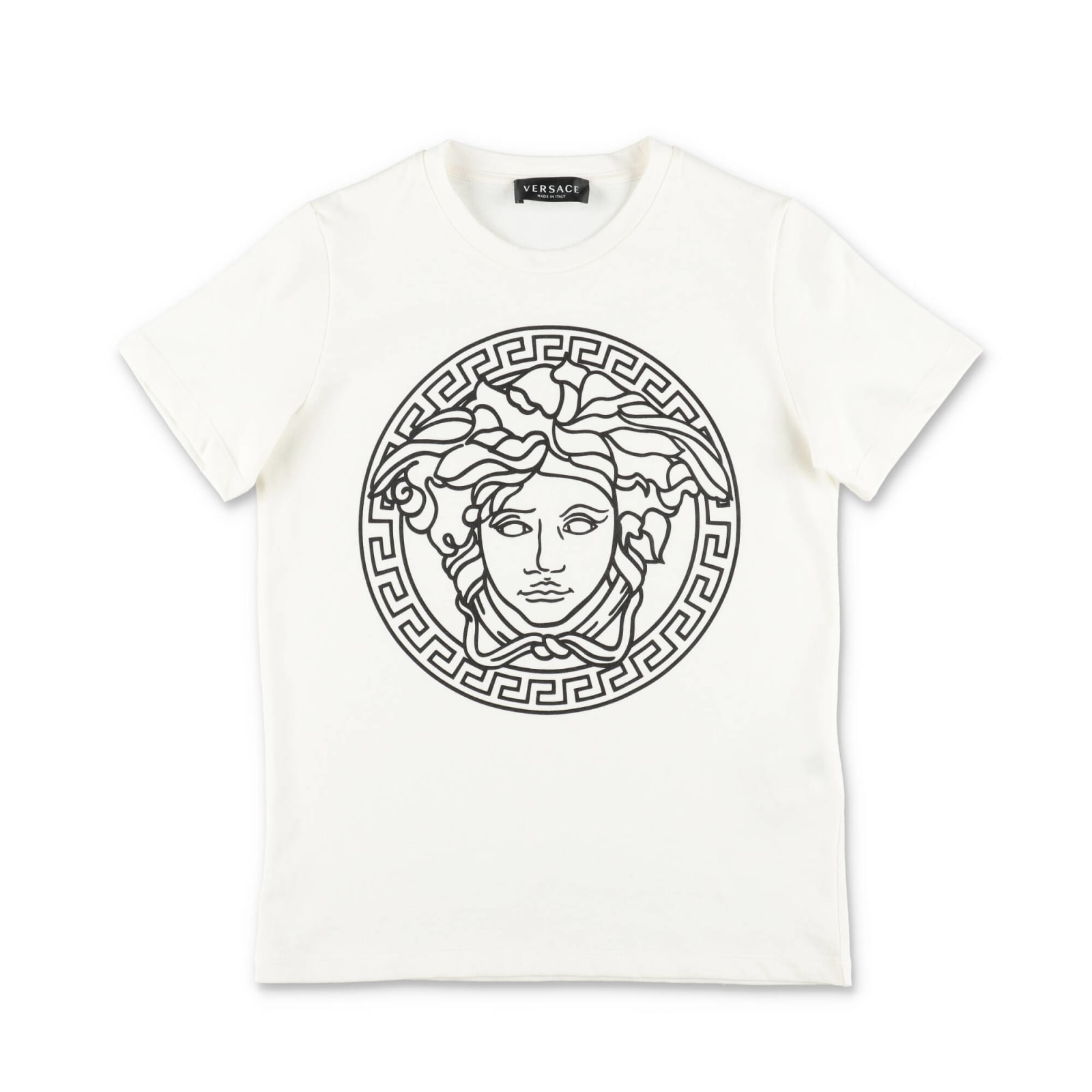 Versace T-shirt Bianca In Jersey Di Cotone Bambino