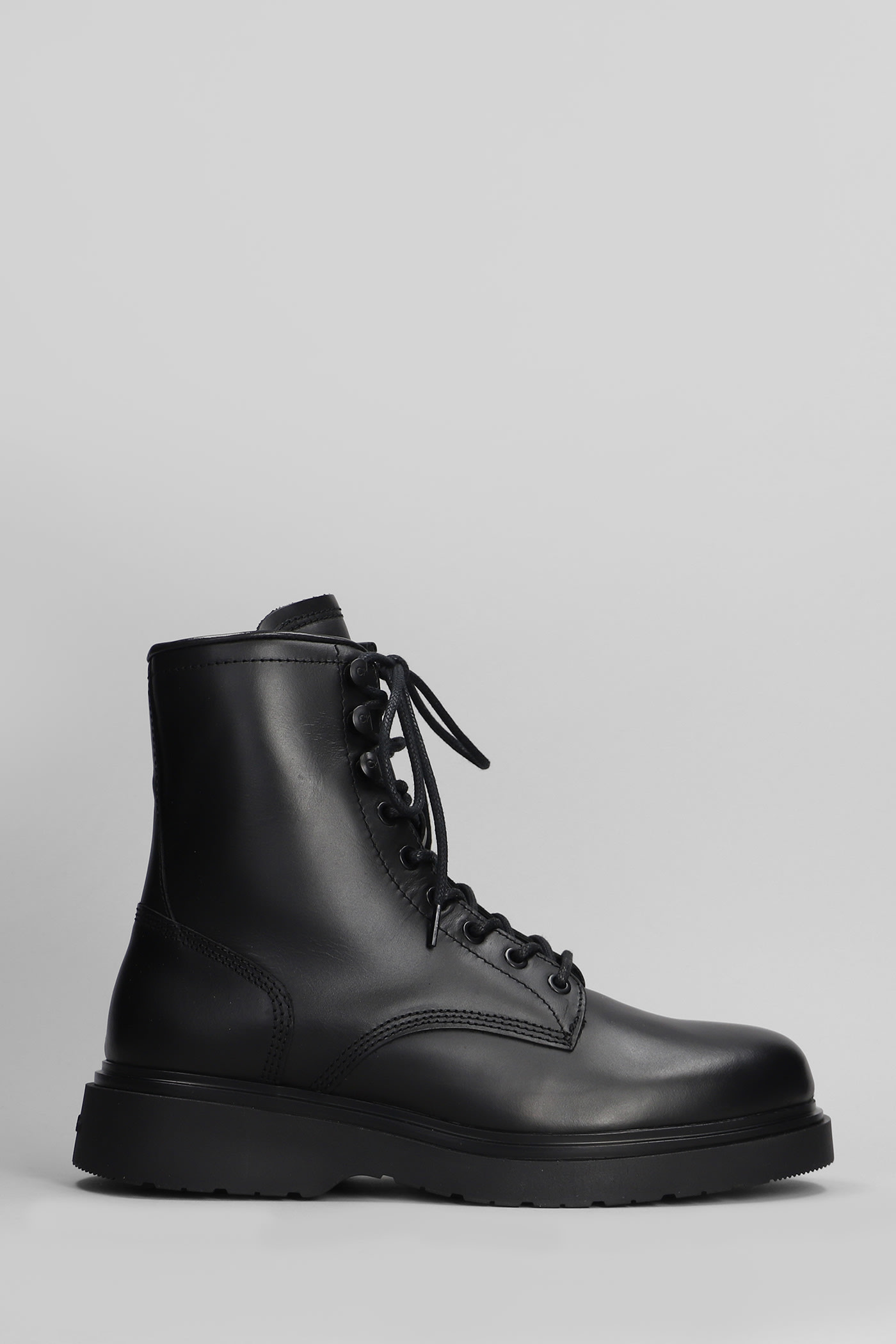 Calvin Klein Combat Boots In Black Leather