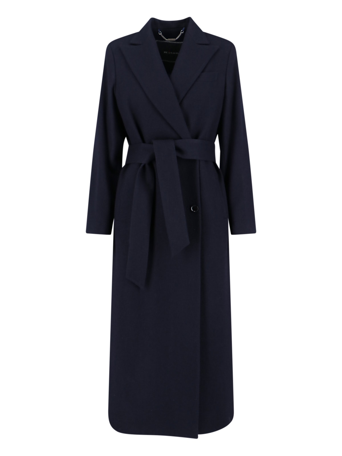 Kiton Long Jacket With Structured Shoulders And Notched Lapels In Blue