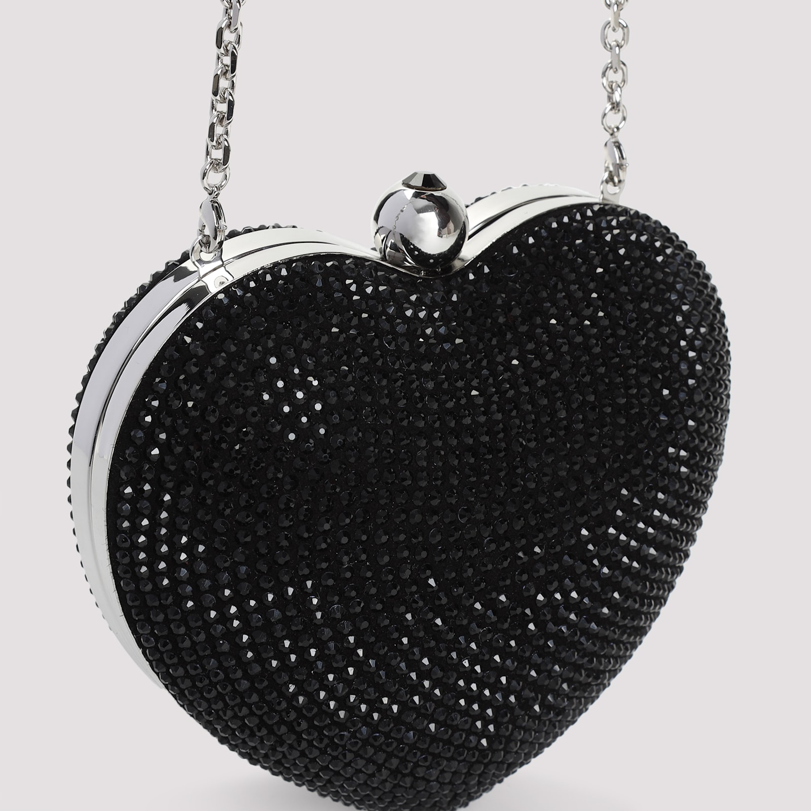 Mach & Mach Crystal Heart Hotfix Small Clutch In Black