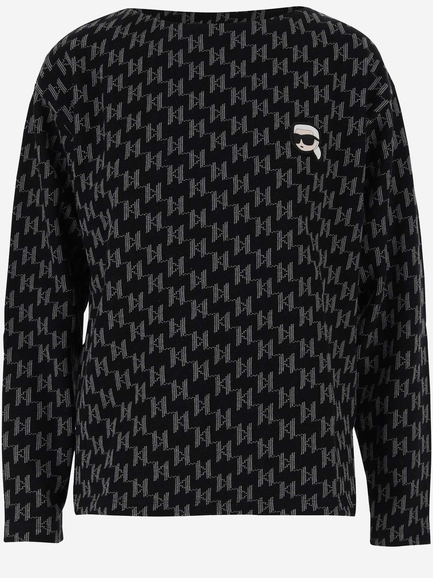 Shop Karl Lagerfeld Monogrammed Cotton Sweatshirt In Black