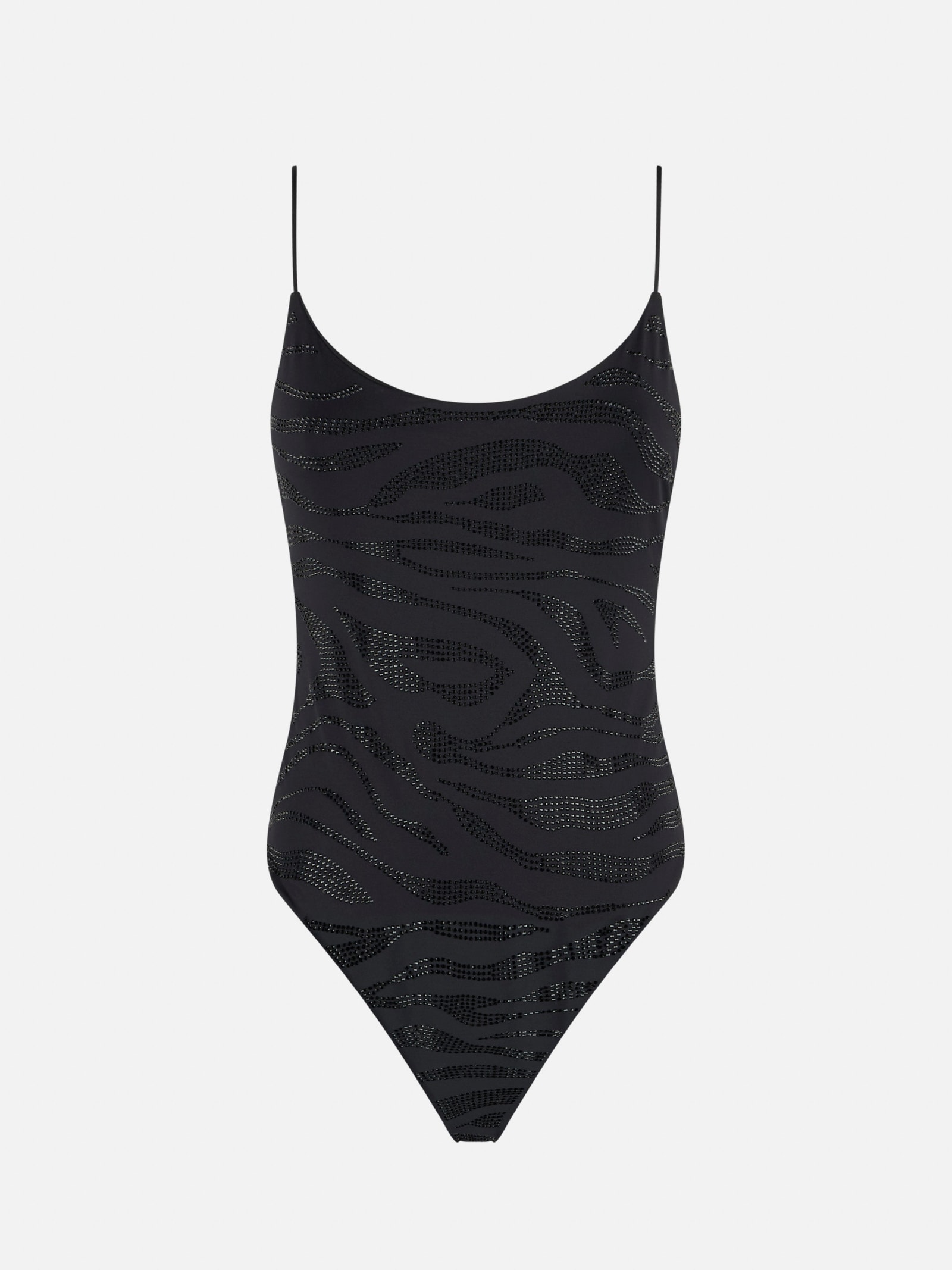 Shop Mc2 Saint Barth Woman One Piece Swimsuit With Zebra Rhinestones In Black