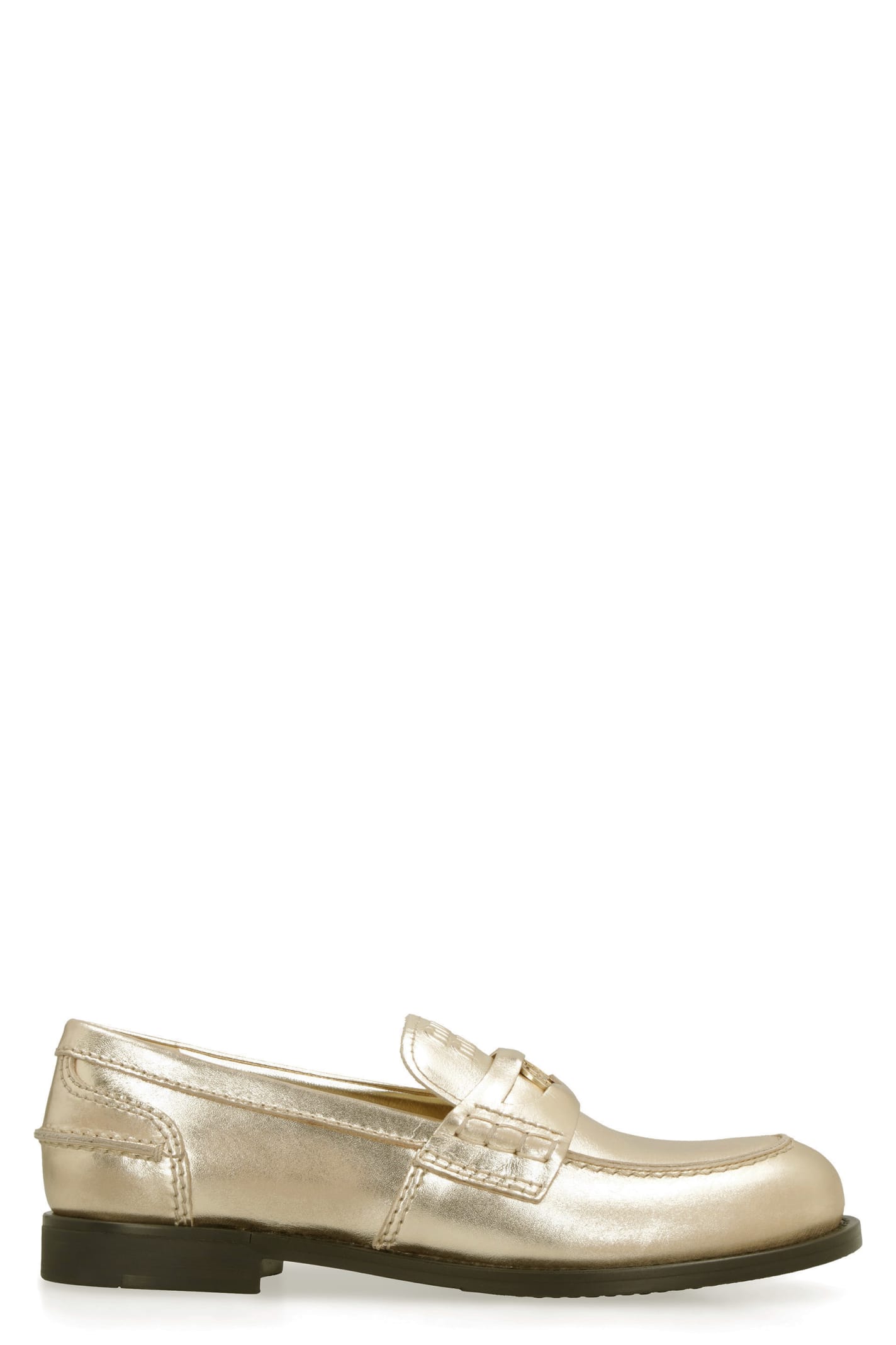 MIU MIU METALLIC LEATHER LOAFERS