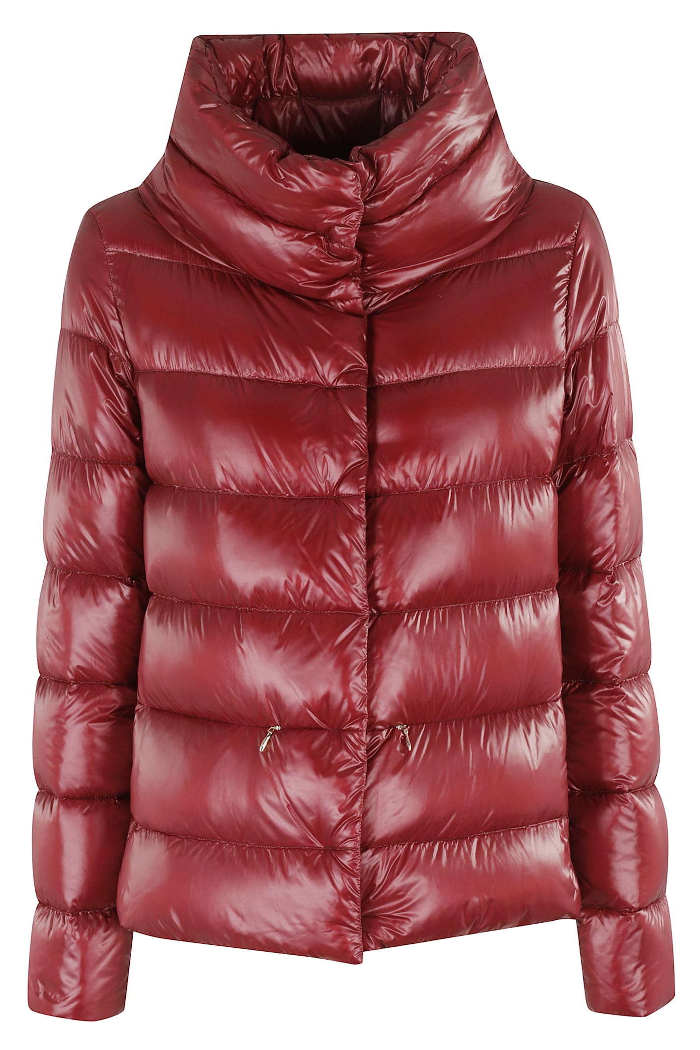 Herno Quilted High Neck Jacket With Lateral Split In Brown