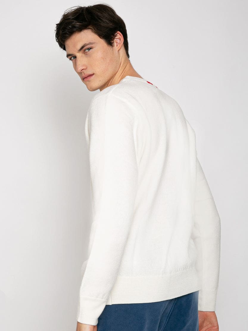 Mc2 Saint Barth Crewneck Knitted Sweater With Day Off Embroidery In White