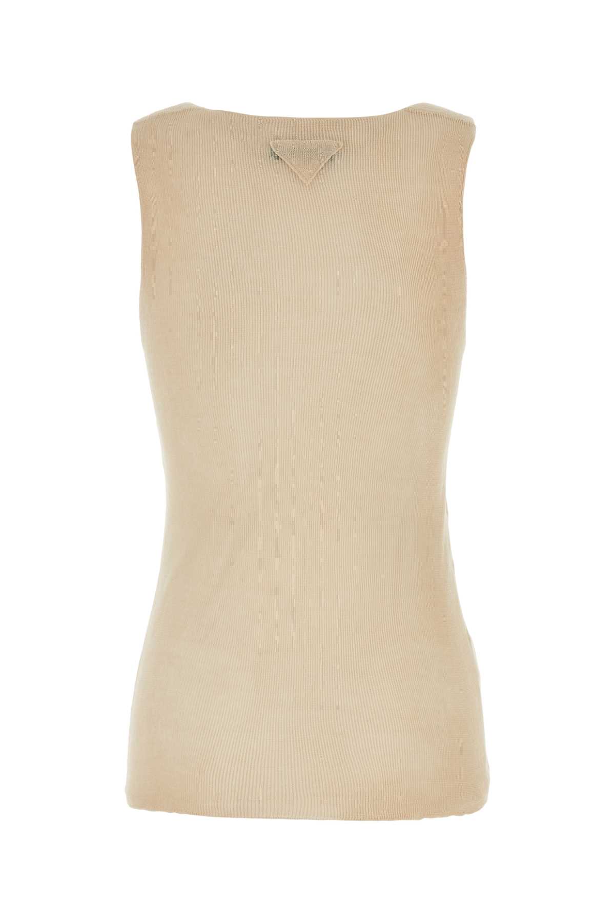 Shop Prada Sand Cotton Tank Top In Albino