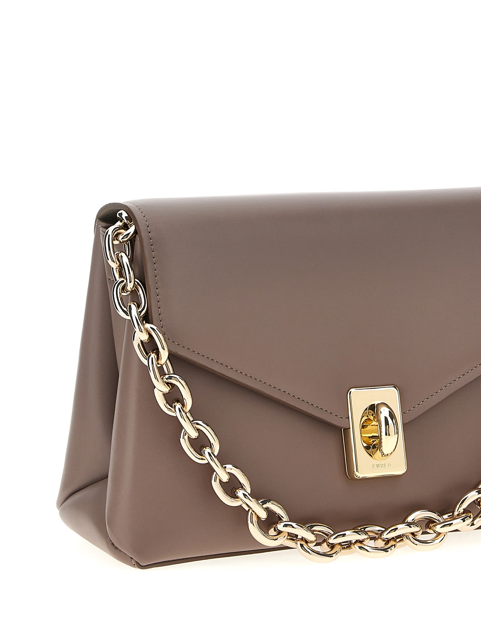 Furla Adjustable Chain Strap Shoulder Bag With Gold-tone Hardware In Gray