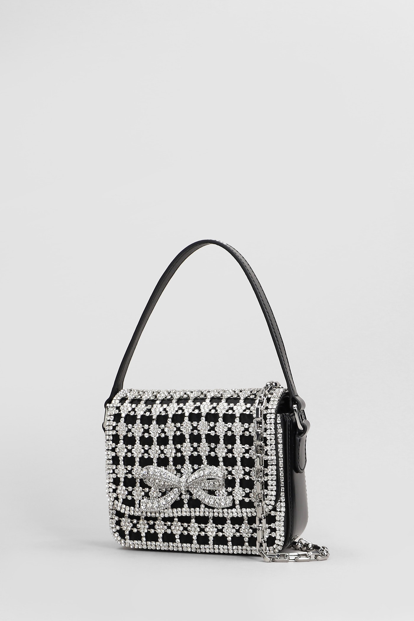 Shop Self-portrait Crystal Micro Bag Shoulder Bag In Black Polyester