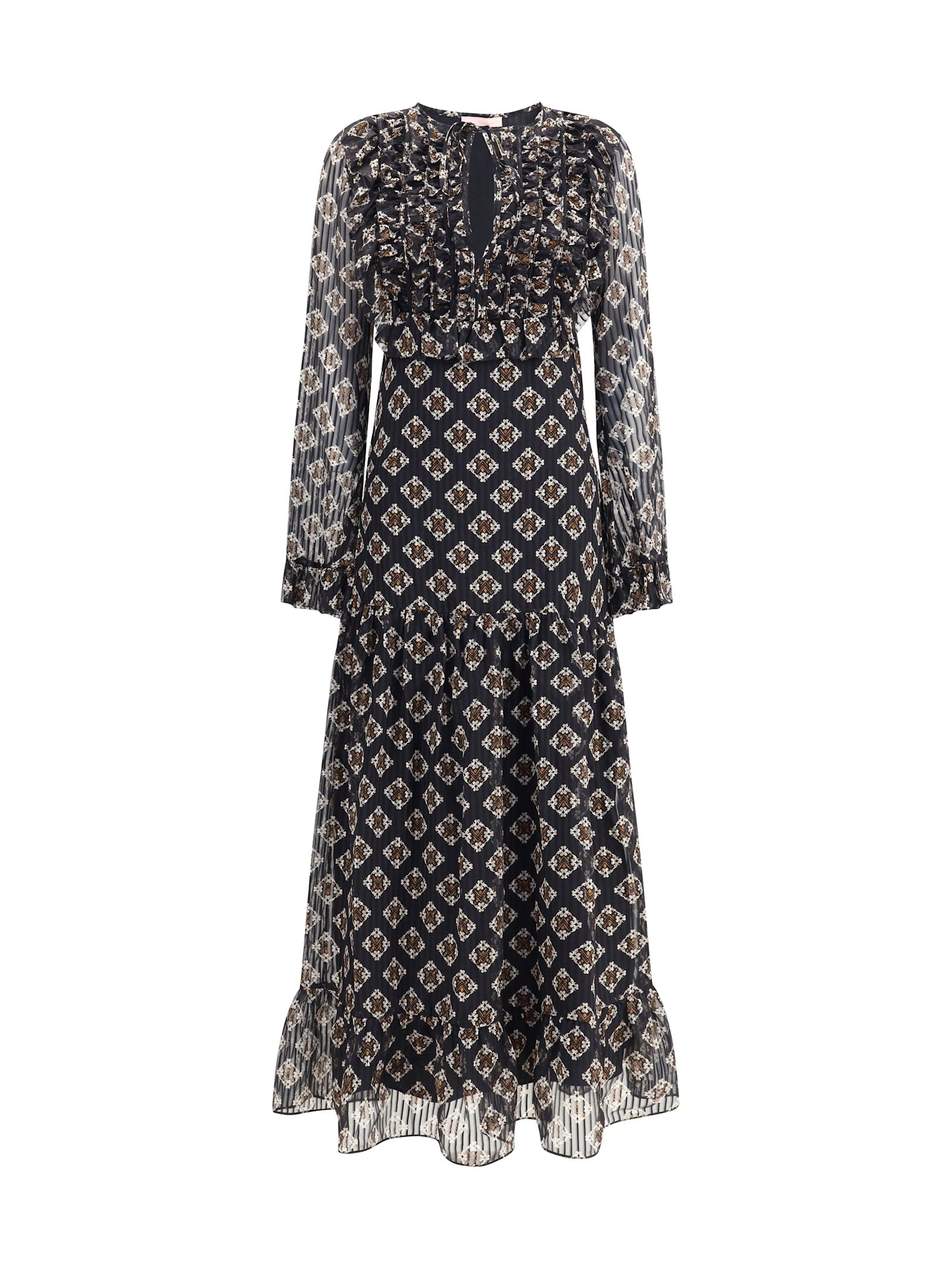 Silk Long Dress With Rouches