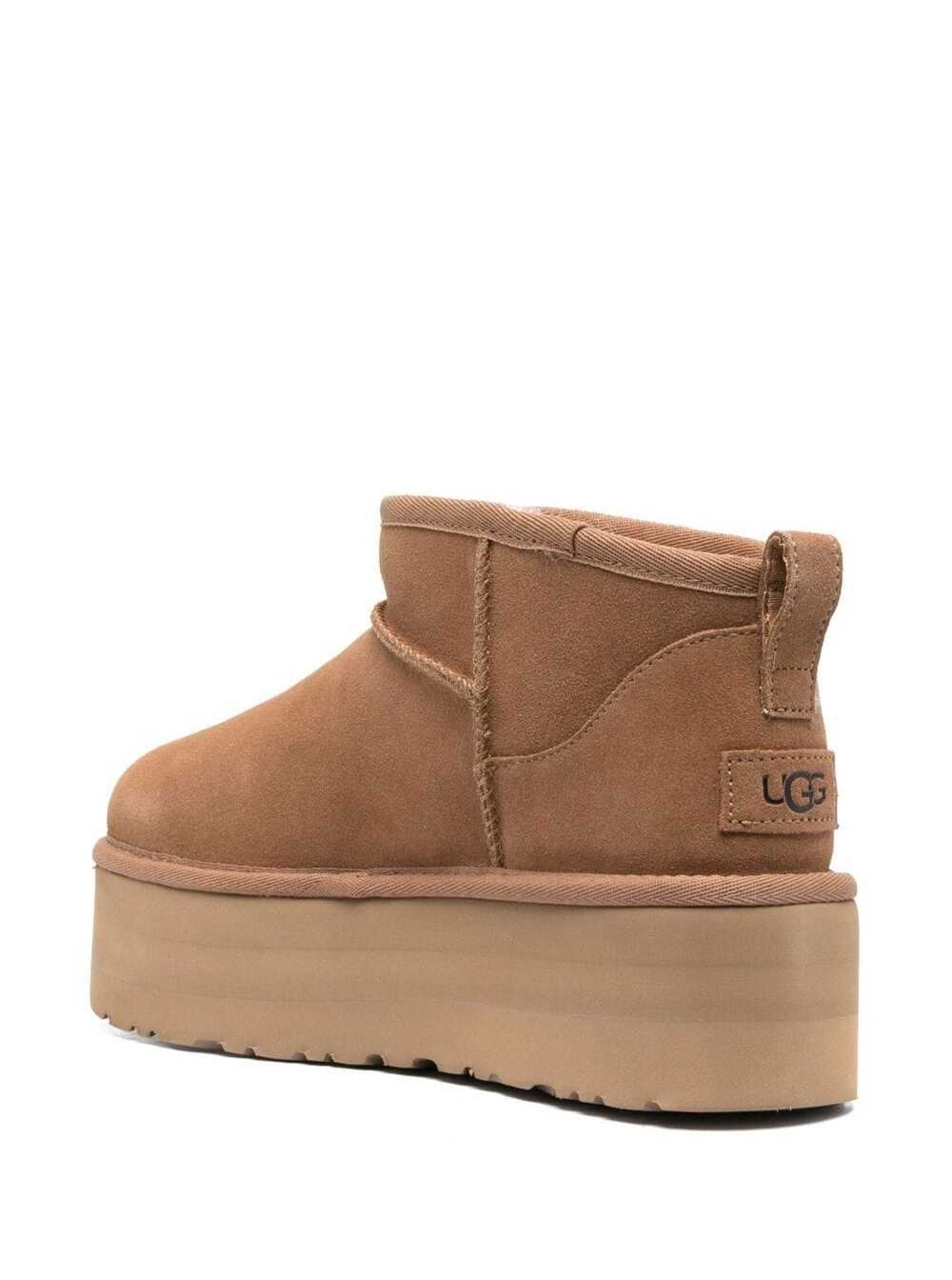 Shop Ugg Ultramini Beige Boots With Platform In Suede Woman