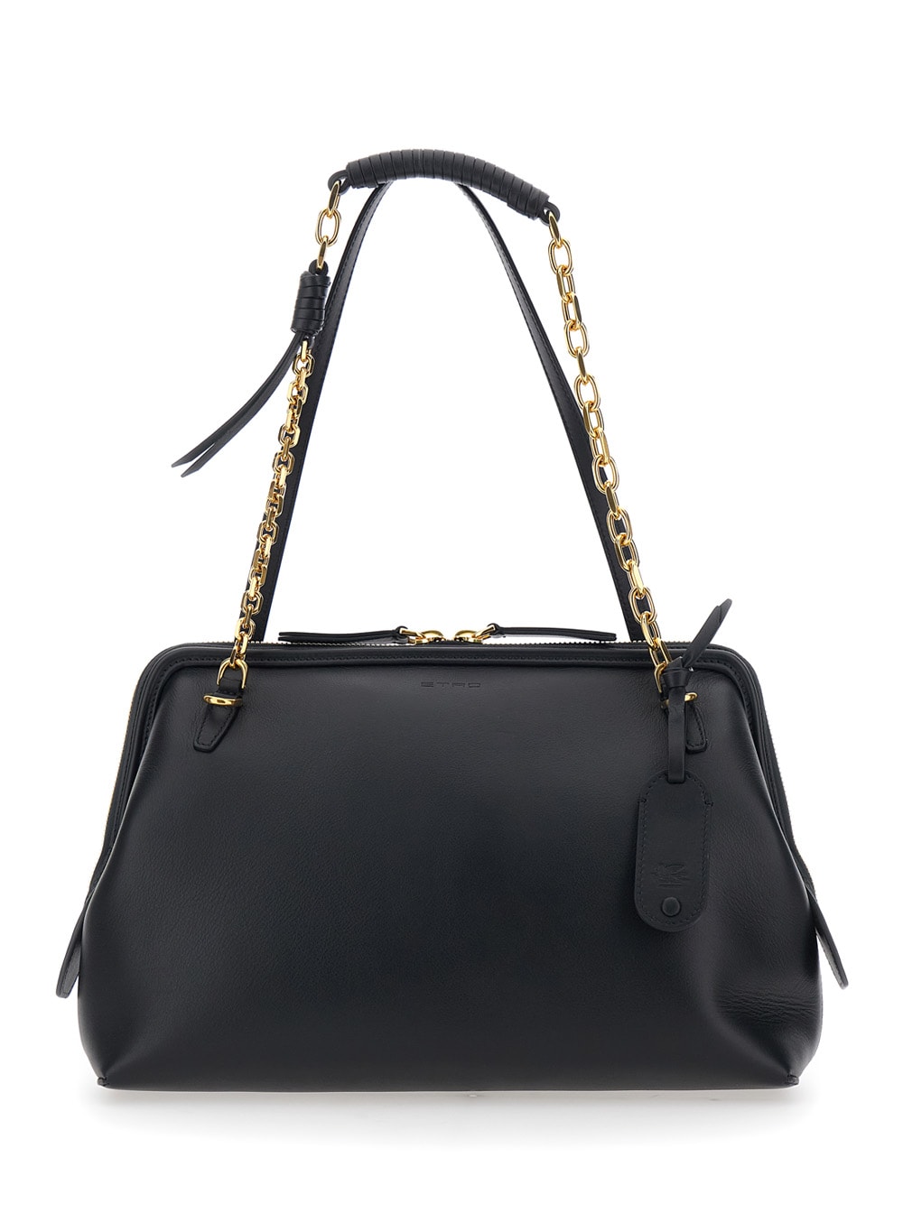 Etro Small Leather Doc Shoulder Bag In Black