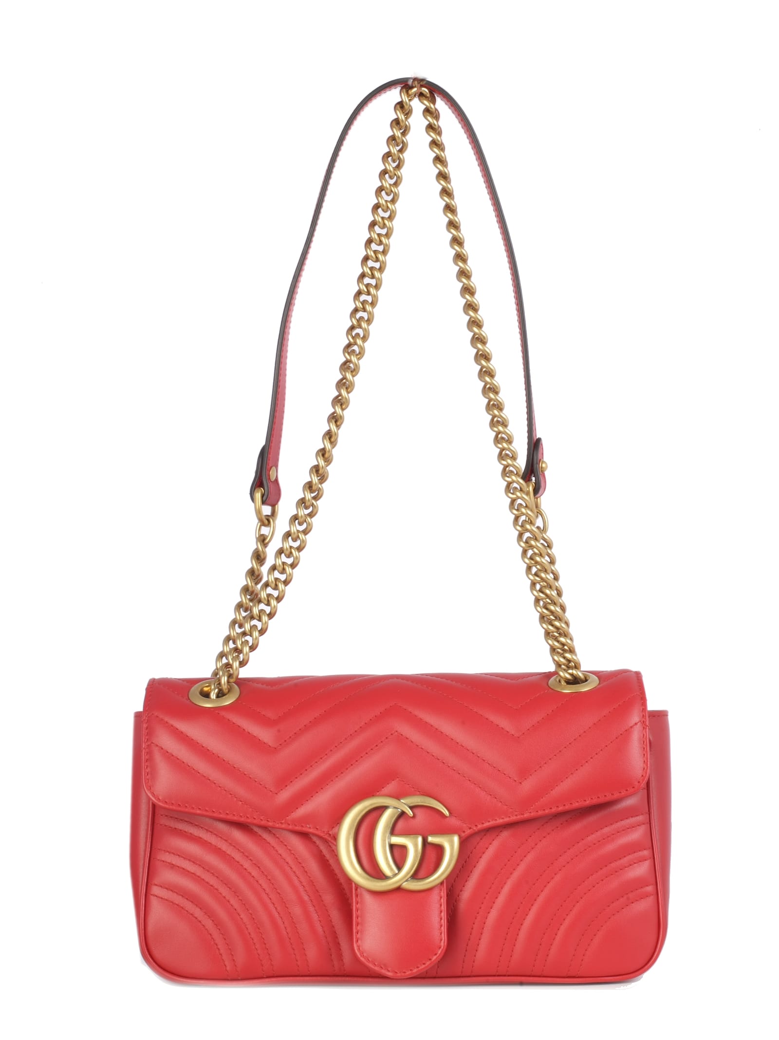 Gucci Gucci Gg Marmont S Whit Flap, Brass Logo Gg On The Flap Chain And ...